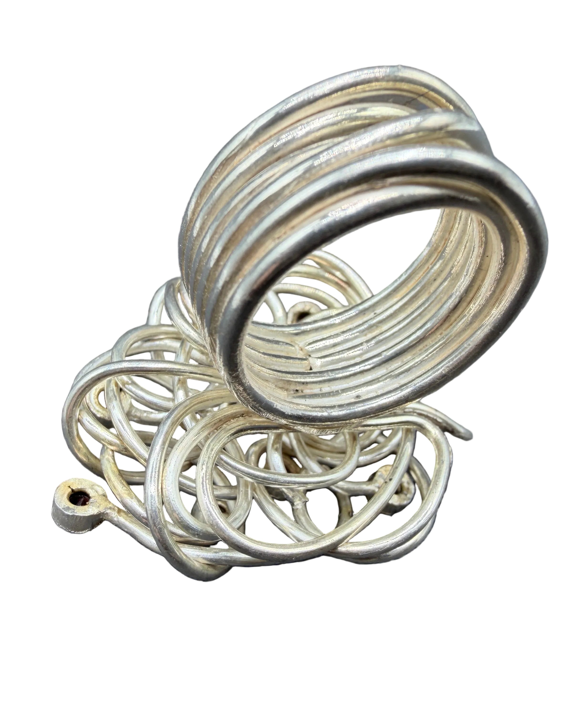 1970s Sterling Silver Wire Nest Ring with Ten Red Tourmalines