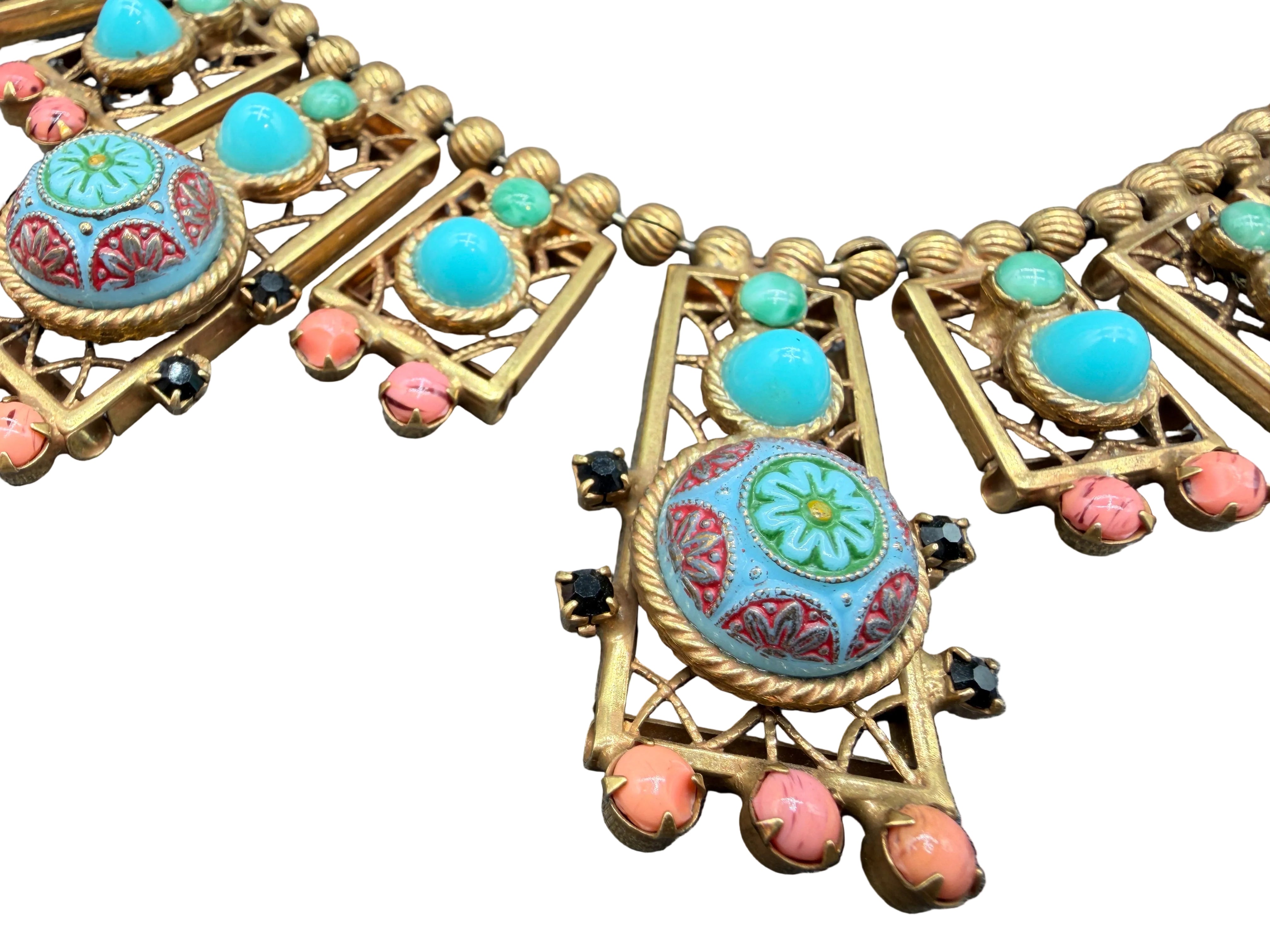 Rare 1970s Juliana by DeLizza & Elster "Moroccan Matrix" Bib Necklace with Turquoise & Coral Beads