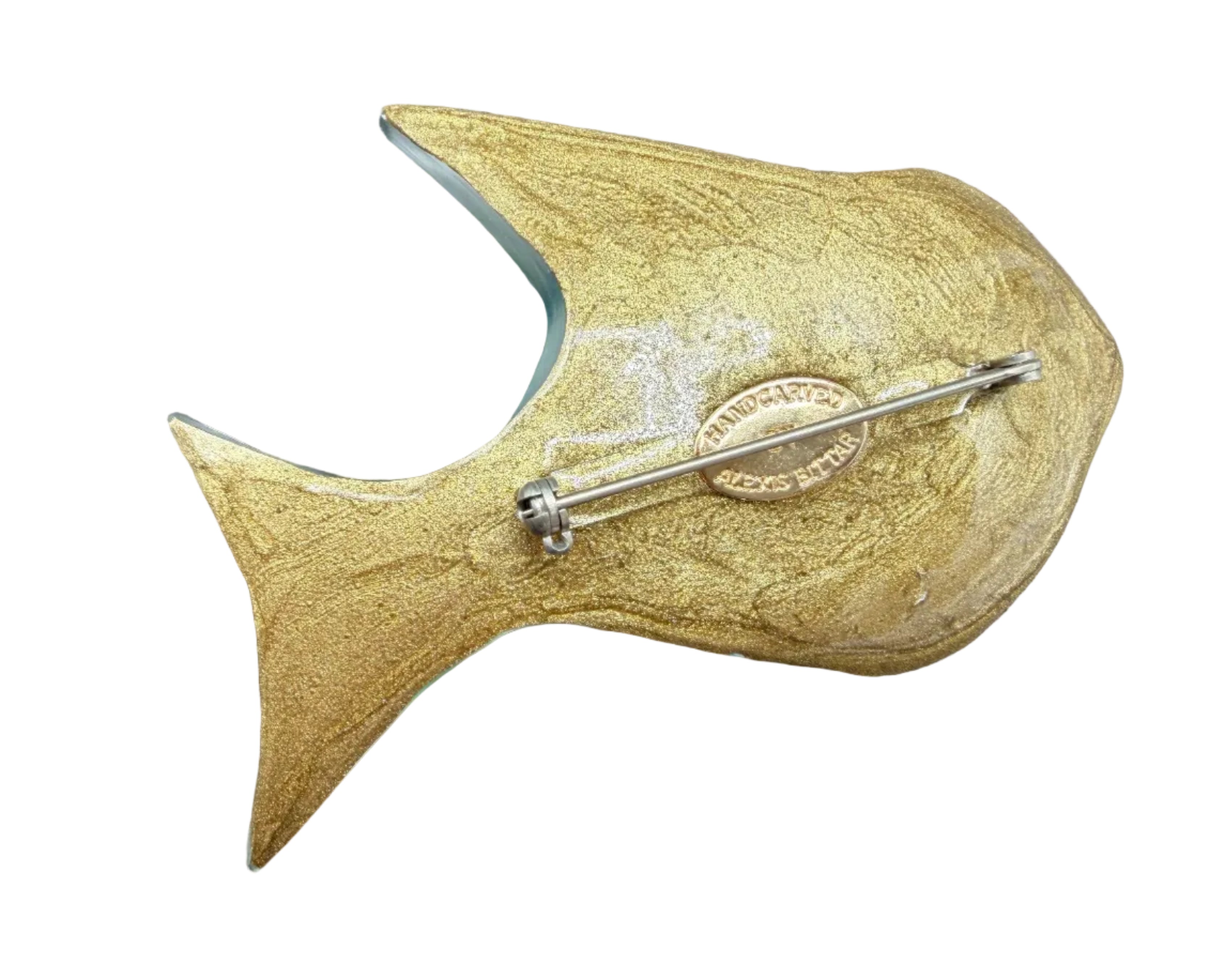 Rare Handmade Vintage Alexis Bittar Teal & Green Lucite Fish Brooch