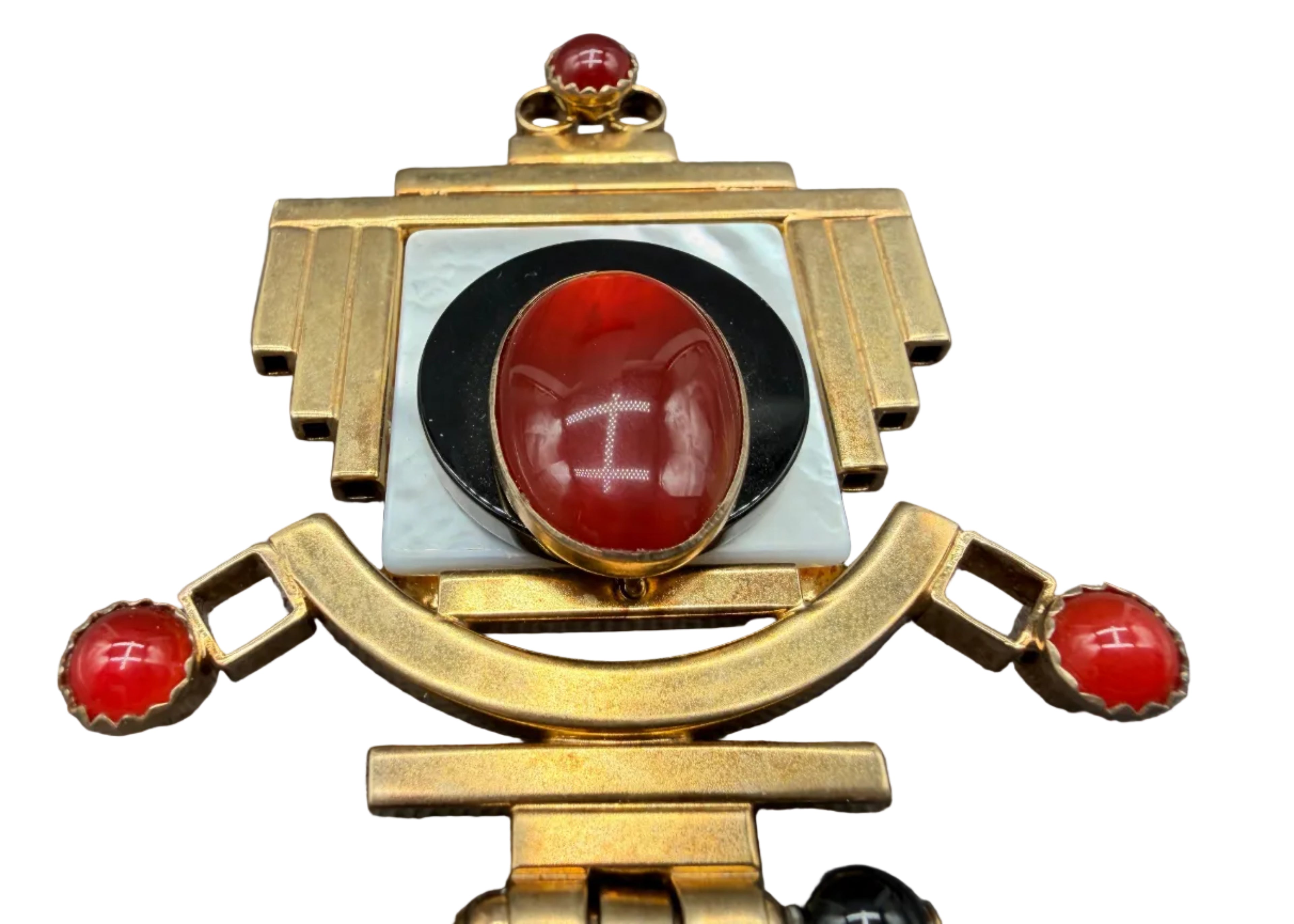 Tricia Young Vermeil Art Deco Revival Brooch/Pendant with Mother-of-Pearl, Carnelian & Onyx