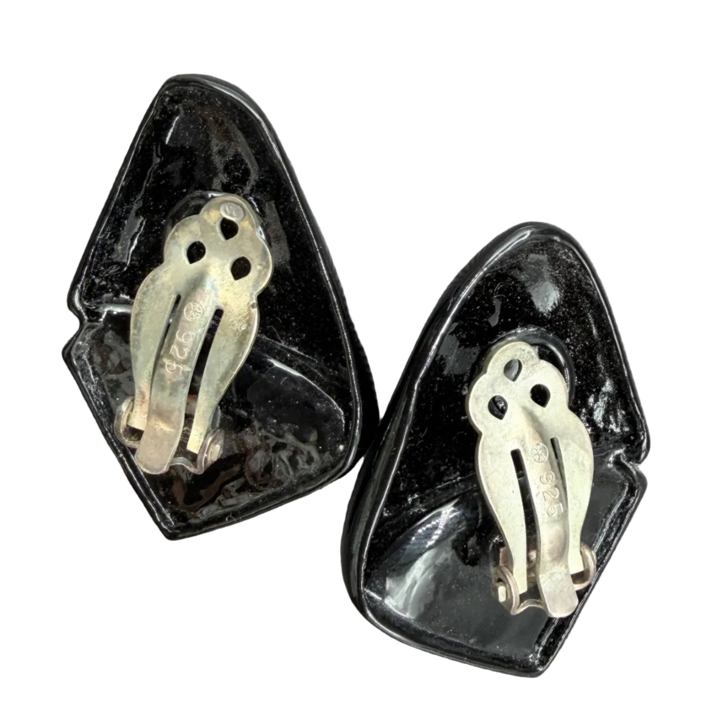1960s Black Metal & Enamel Calla Lily Earrings