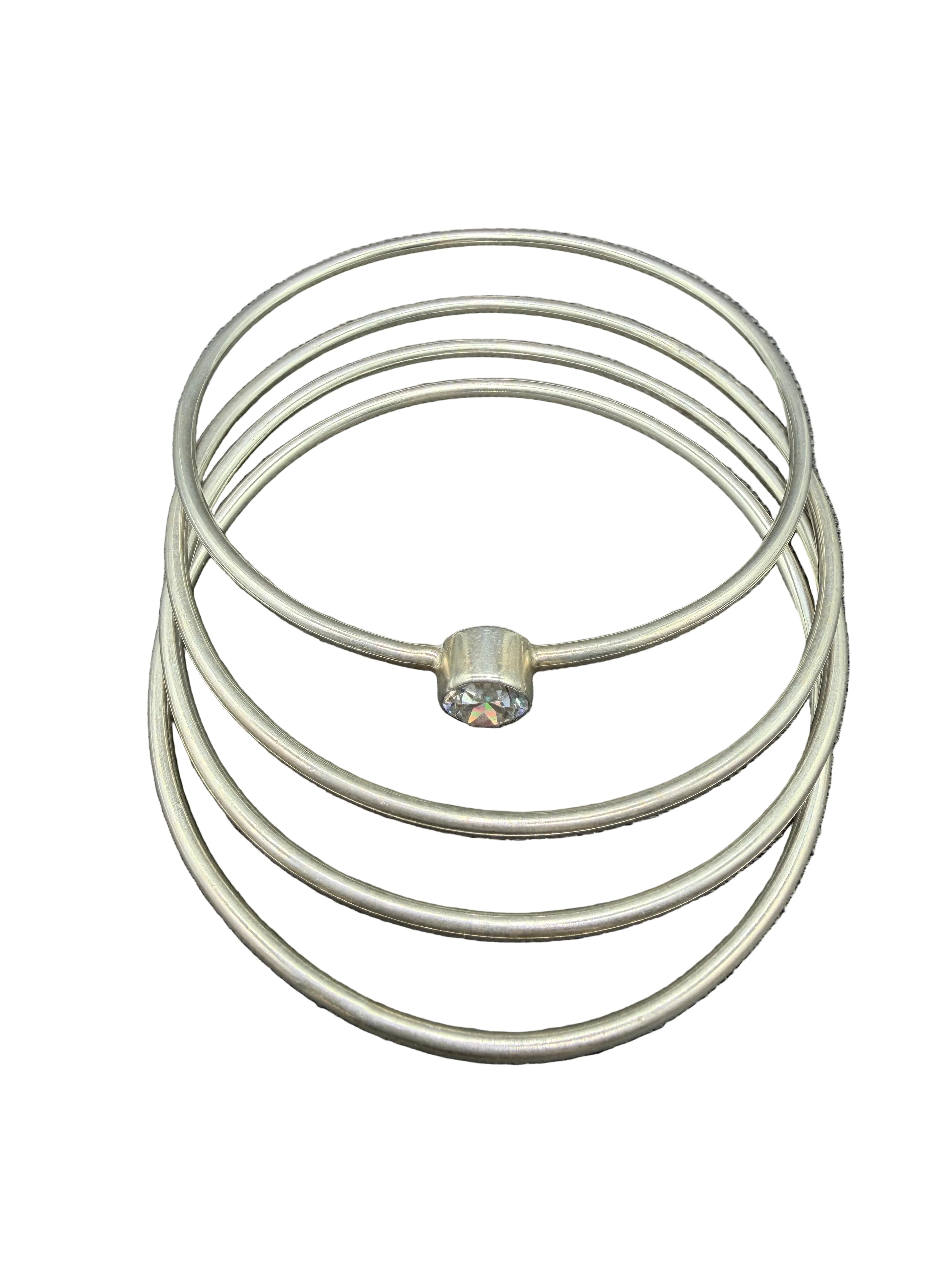 1980s Sterling Silver S4 Bangle with Faceted Crystal Accent