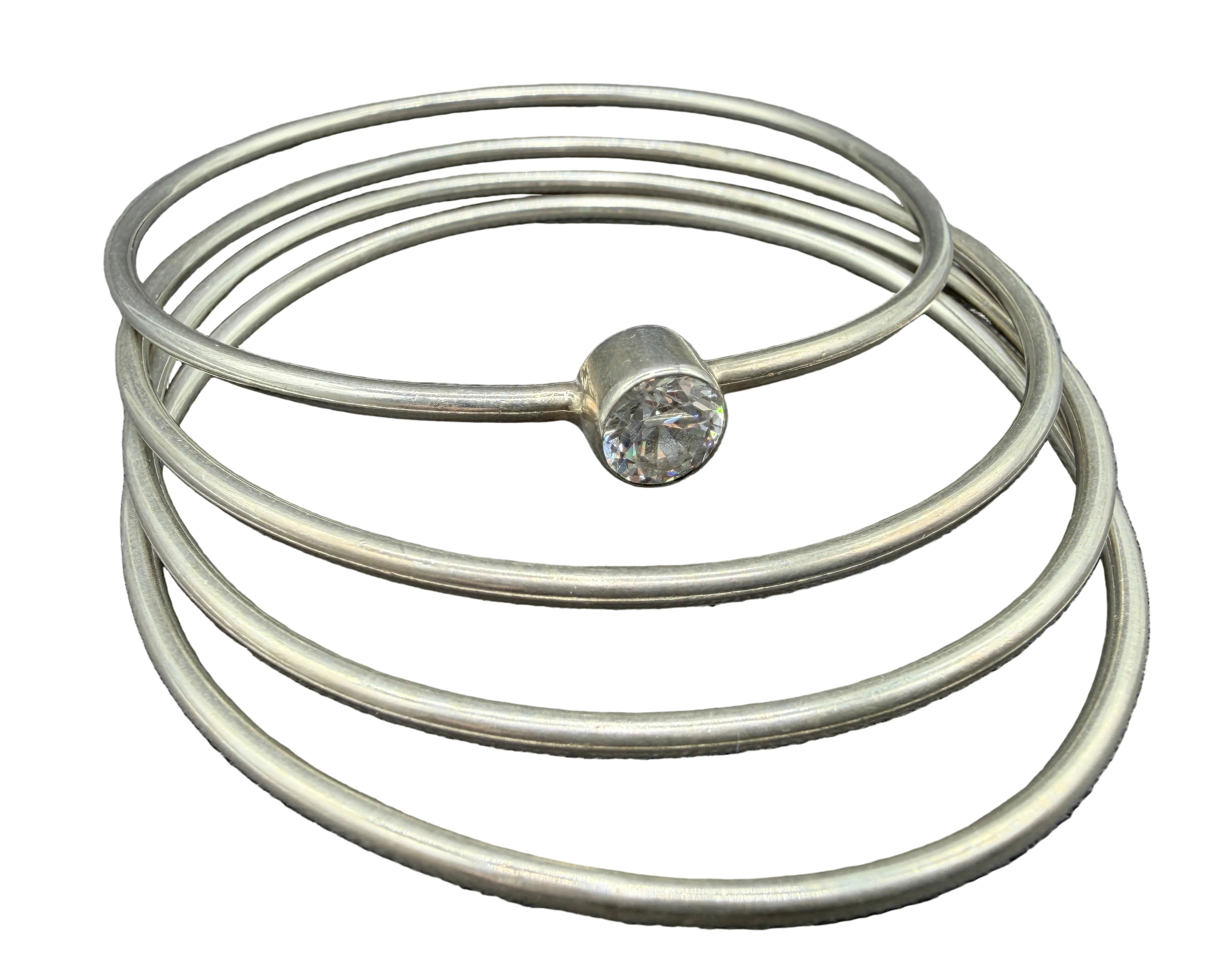1980s Sterling Silver S4 Bangle with Faceted Crystal Accent