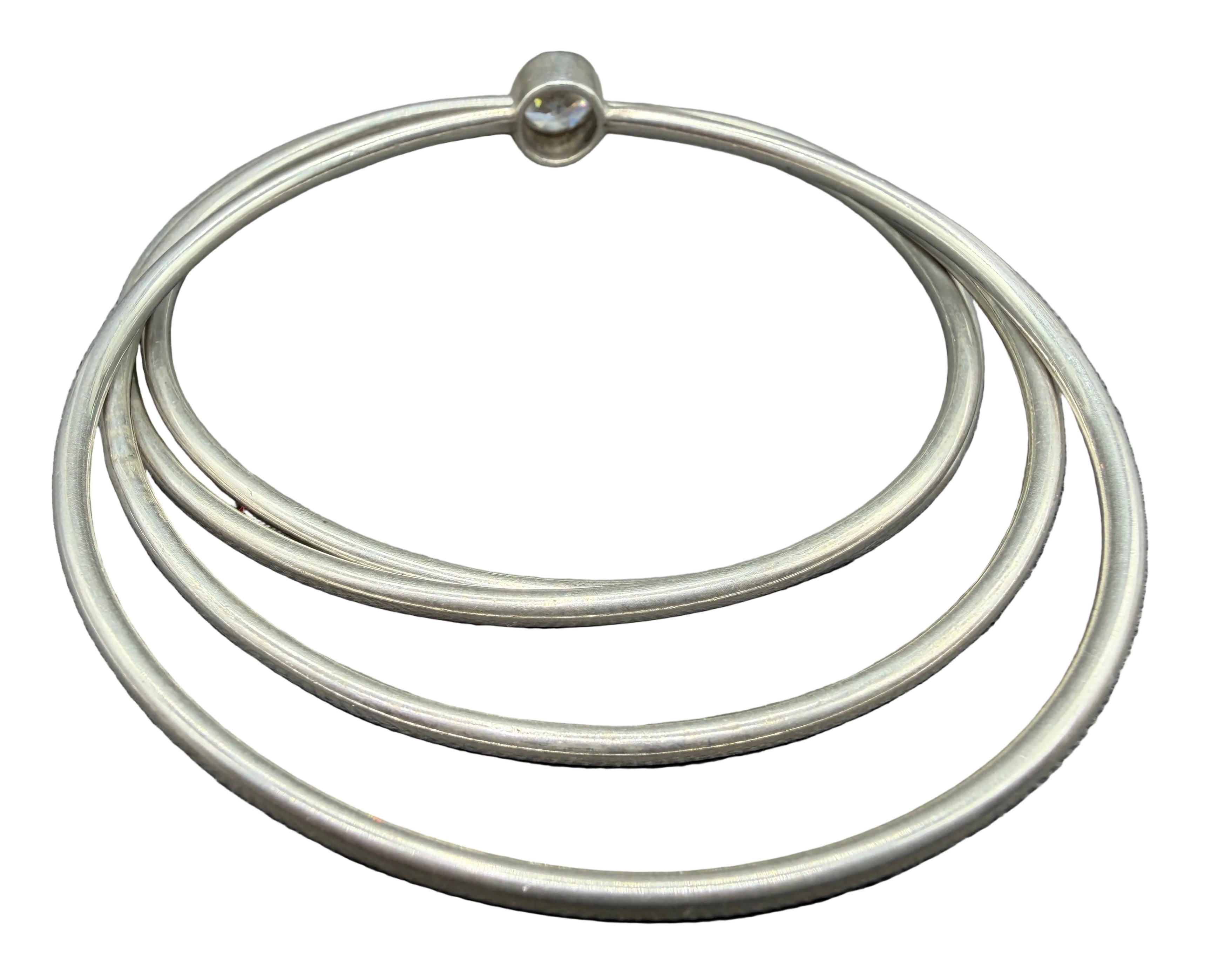 1980s Sterling Silver S4 Bangle with Faceted Crystal Accent
