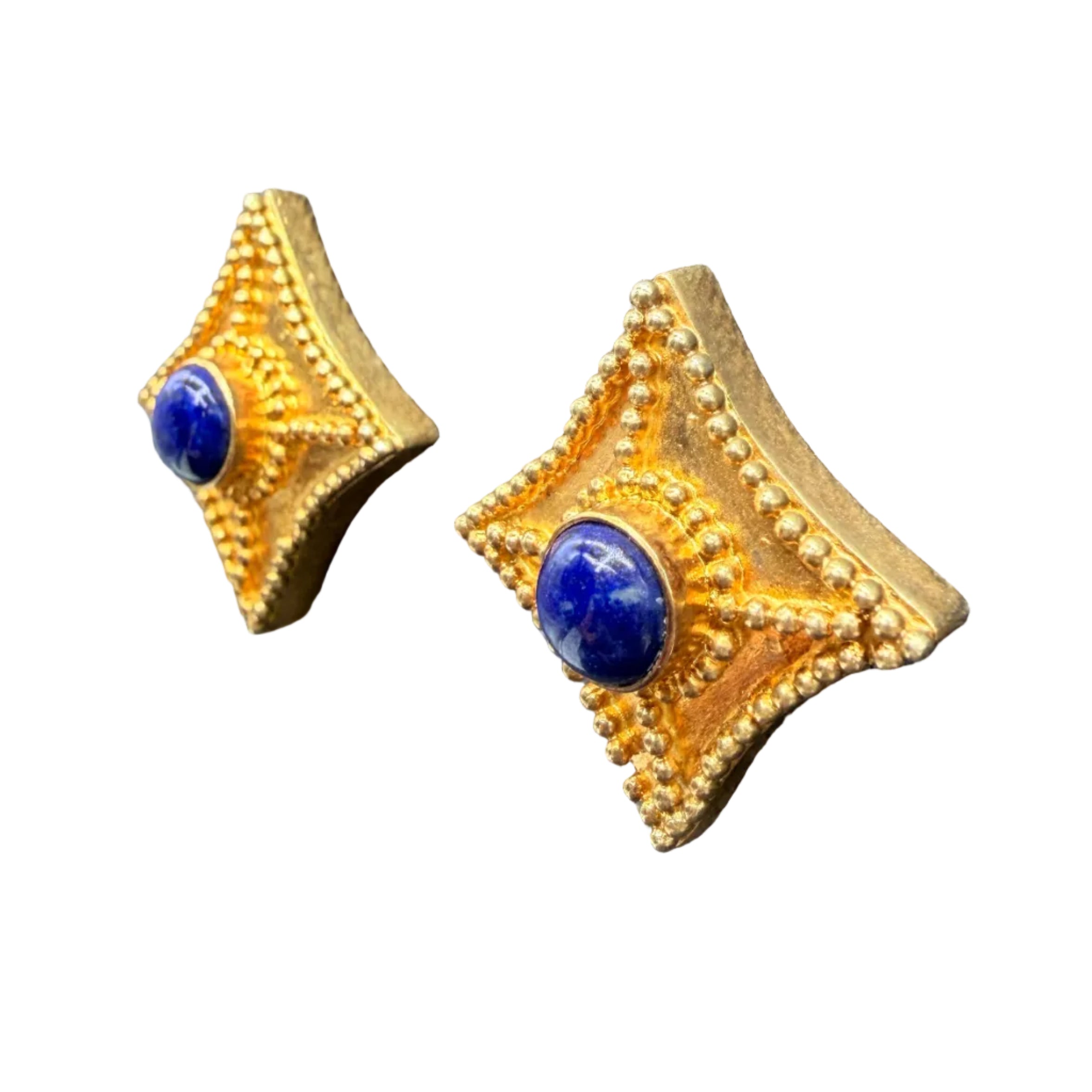 1980s MMANY 24K Gold-Plated "Princess Necklace Suite" Reproduction Necklace & Earring Set Inspired by the Sui Dynasty (581–617 AD) with Genuine Pearls, Lapis & Carnelian