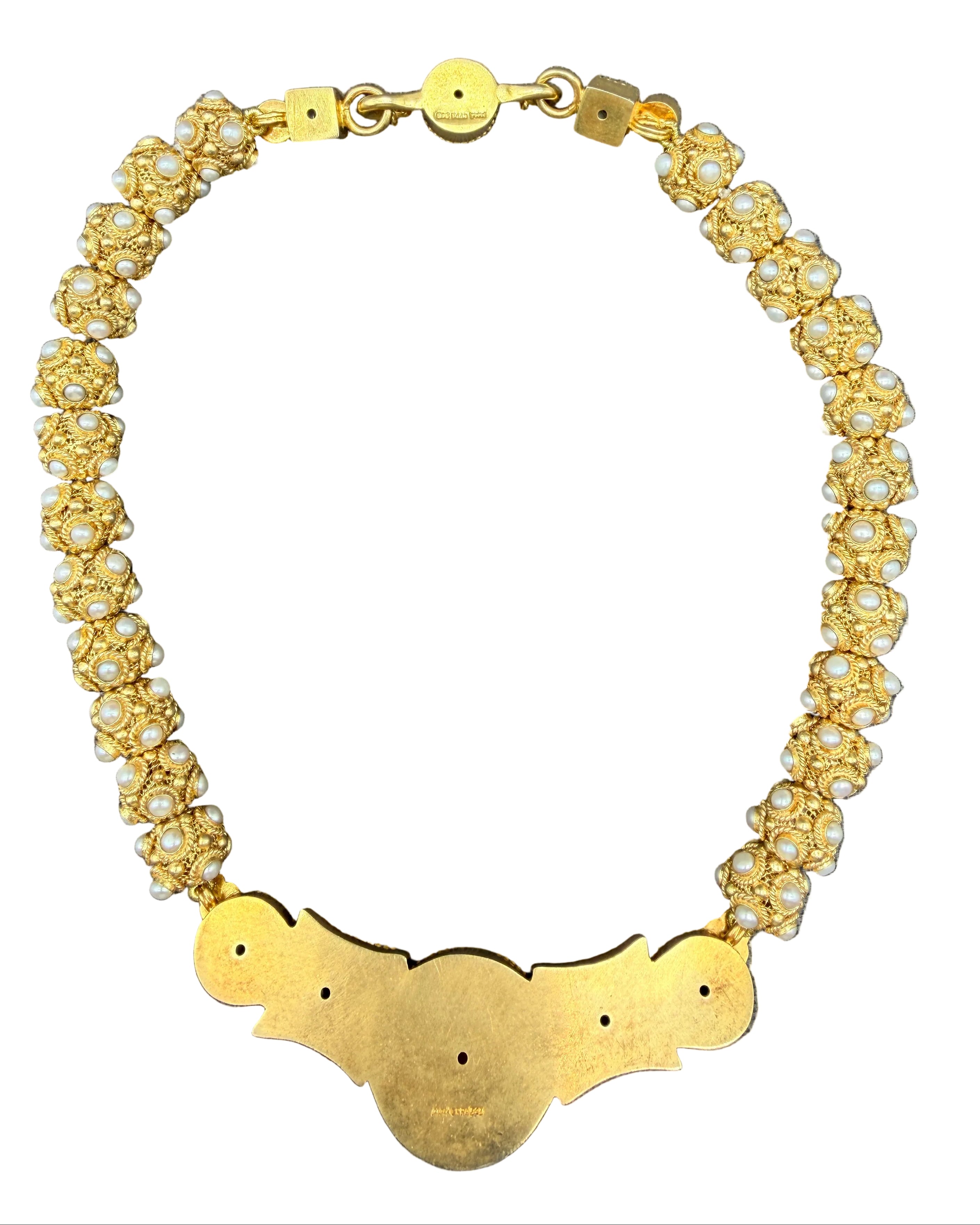 1980s MMANY 24K Gold-Plated "Princess Necklace Suite" Reproduction Necklace & Earring Set Inspired by the Sui Dynasty (581–617 AD) with Genuine Pearls, Lapis & Carnelian