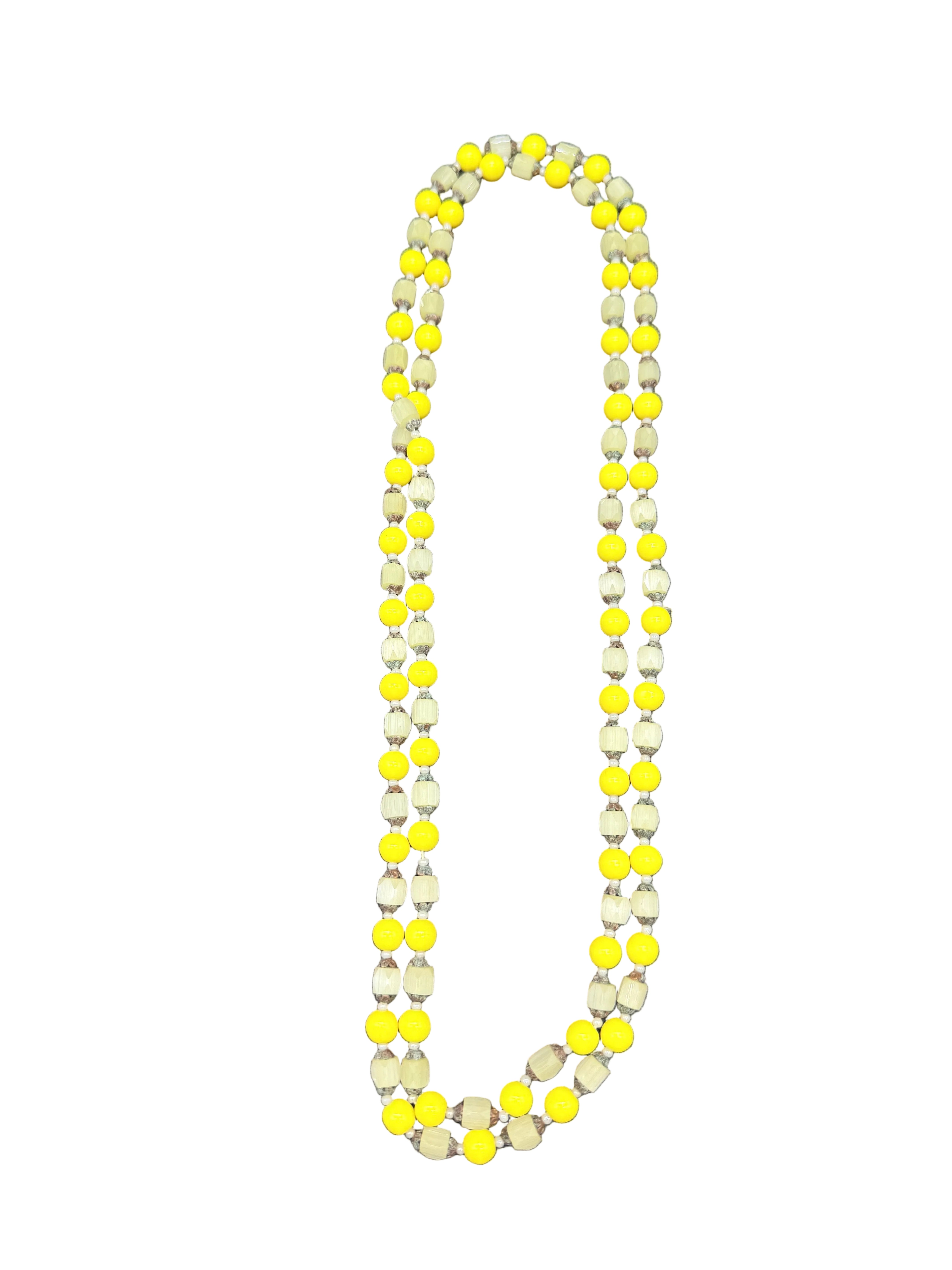 1940s Czech Yellow Glass Beaded Matinee-Length Necklace