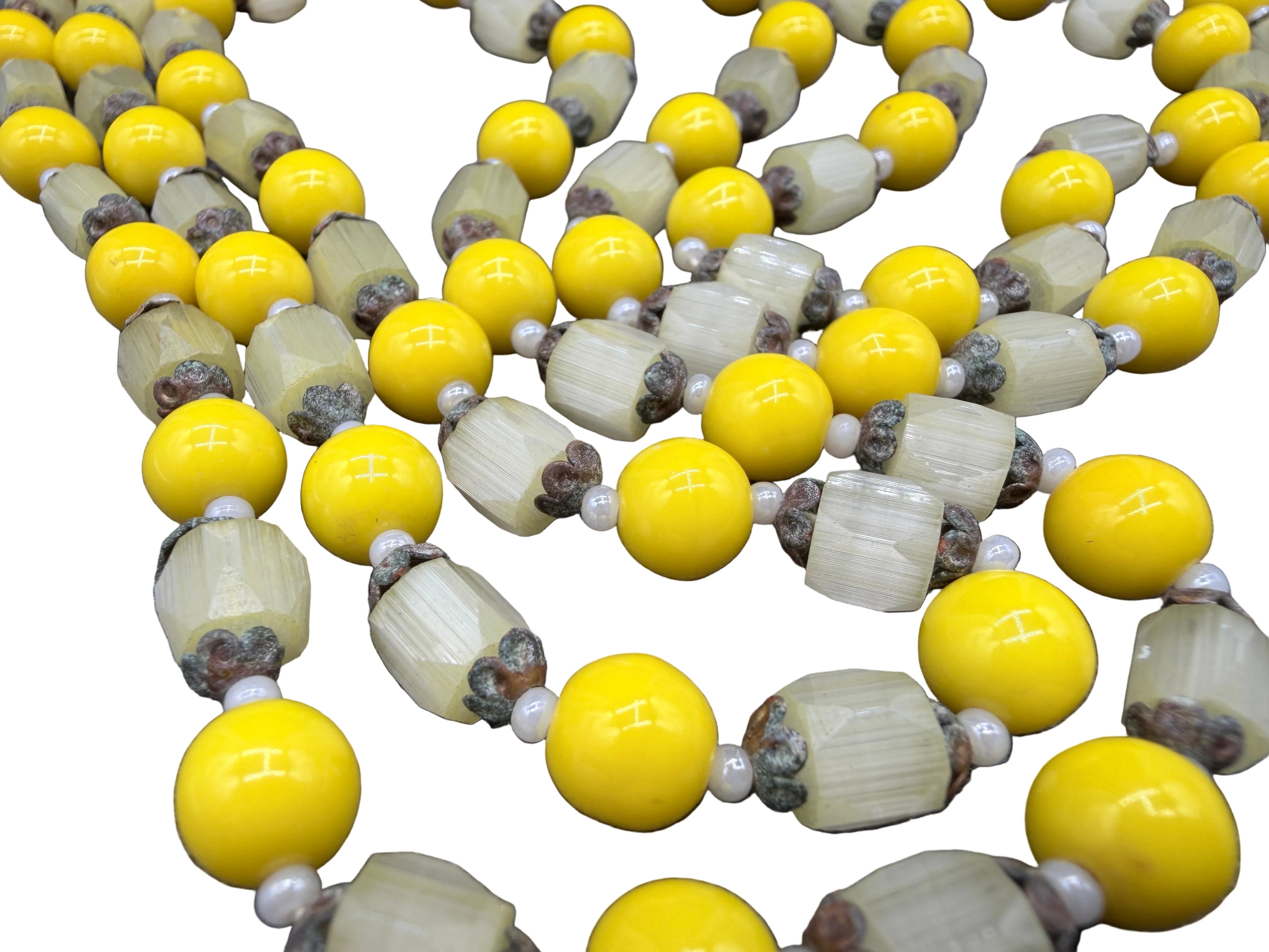 1940s Czech Yellow Glass Beaded Matinee-Length Necklace