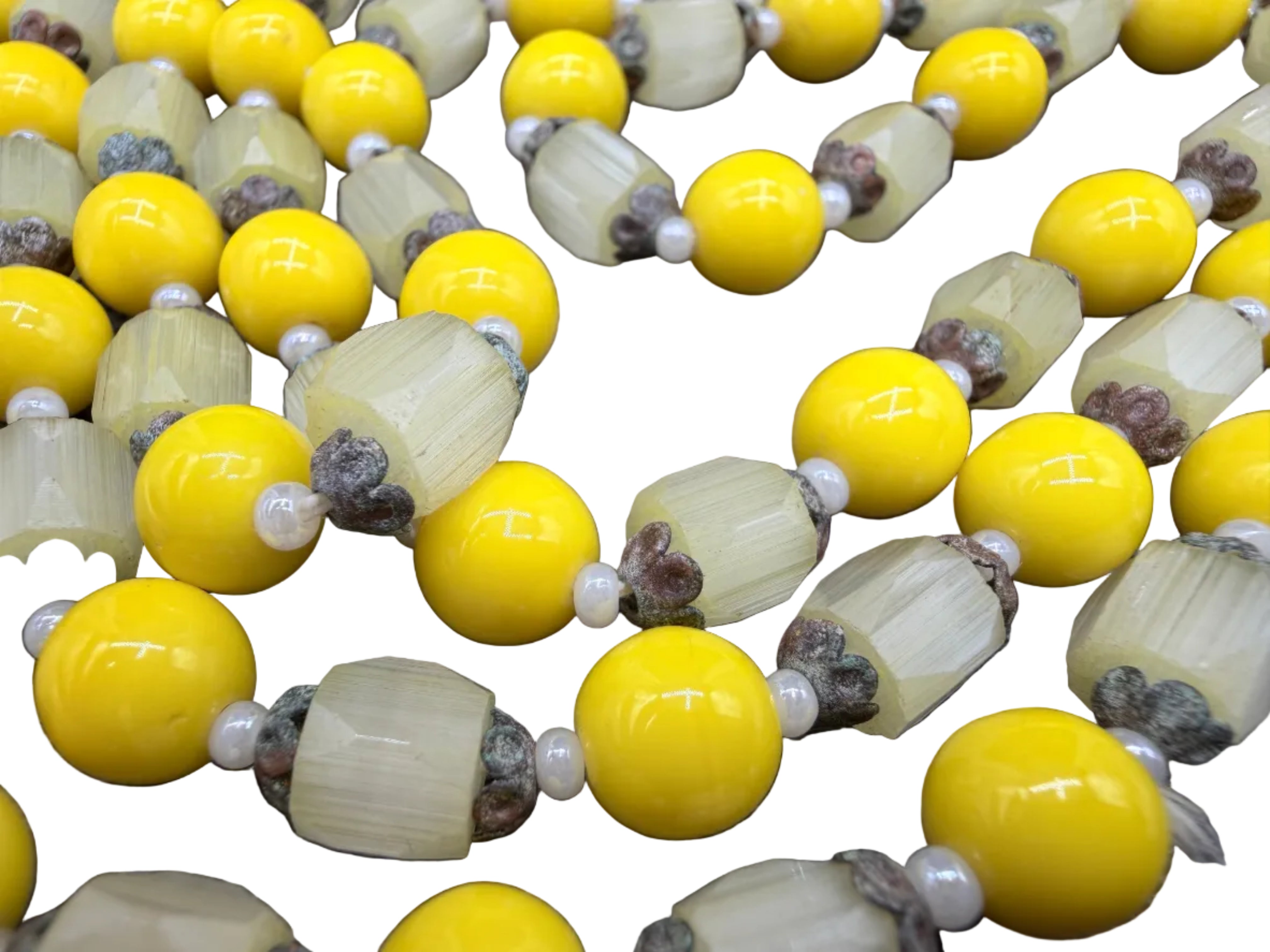 1940s Czech Yellow Glass Beaded Matinee-Length Necklace