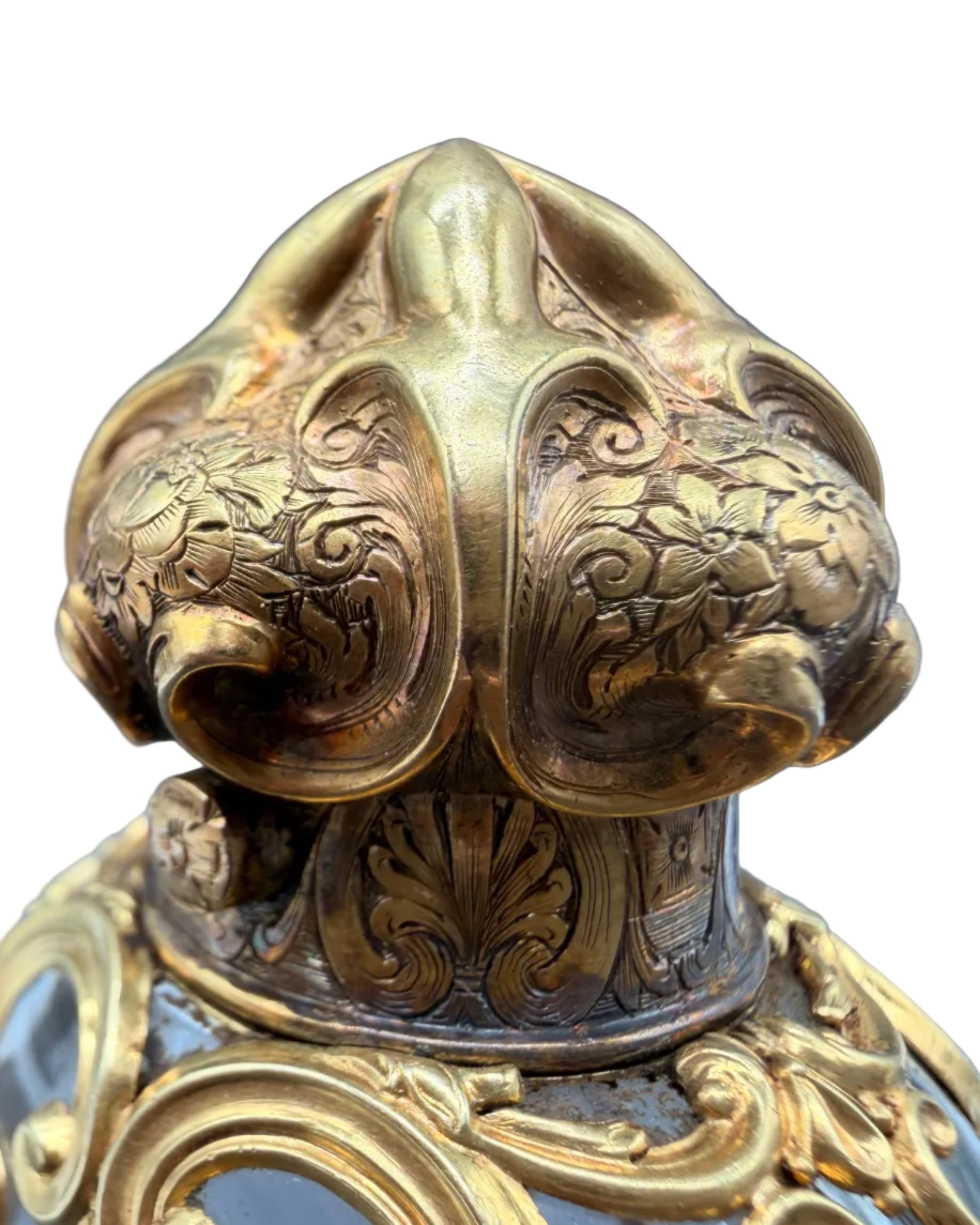 19th Century French Objet de Vertu Rococo Scent Bottle with 18K Gold Filigree Mount