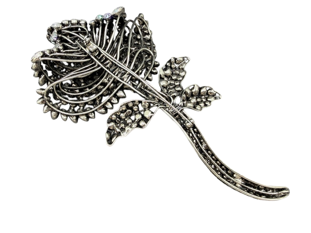 1950s Statement Austrian Crystal Floral Brooch with Leaves and Stem