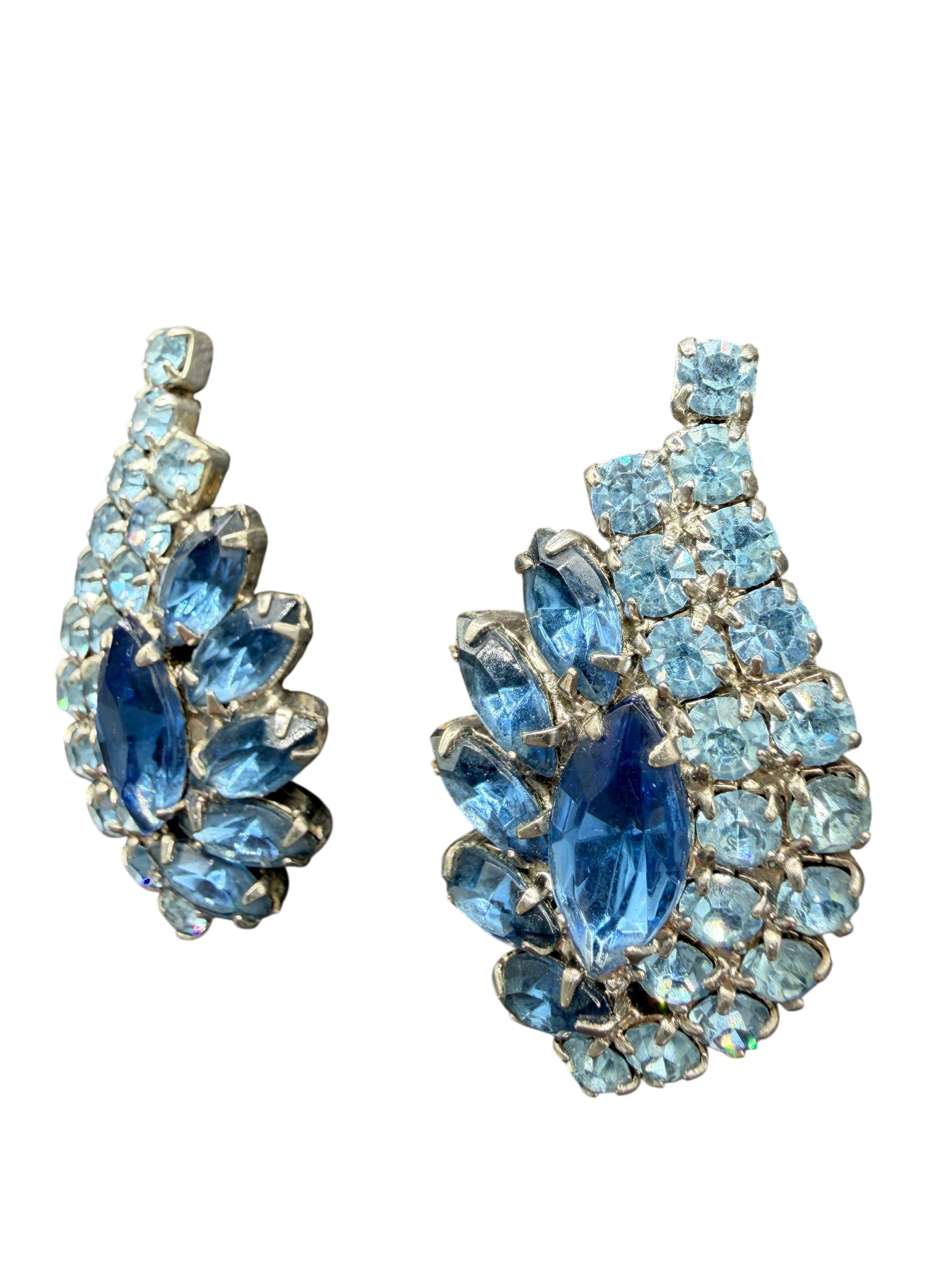 1950s Blue Austrian Crystal Teardrop Earring & Bracelet Set with Marquise Centers (2-Piece)