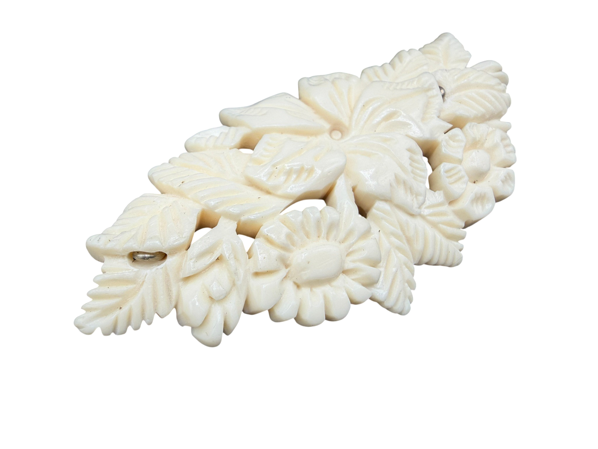 Victorian Carved Bone Floral Bouquet Bar Brooch