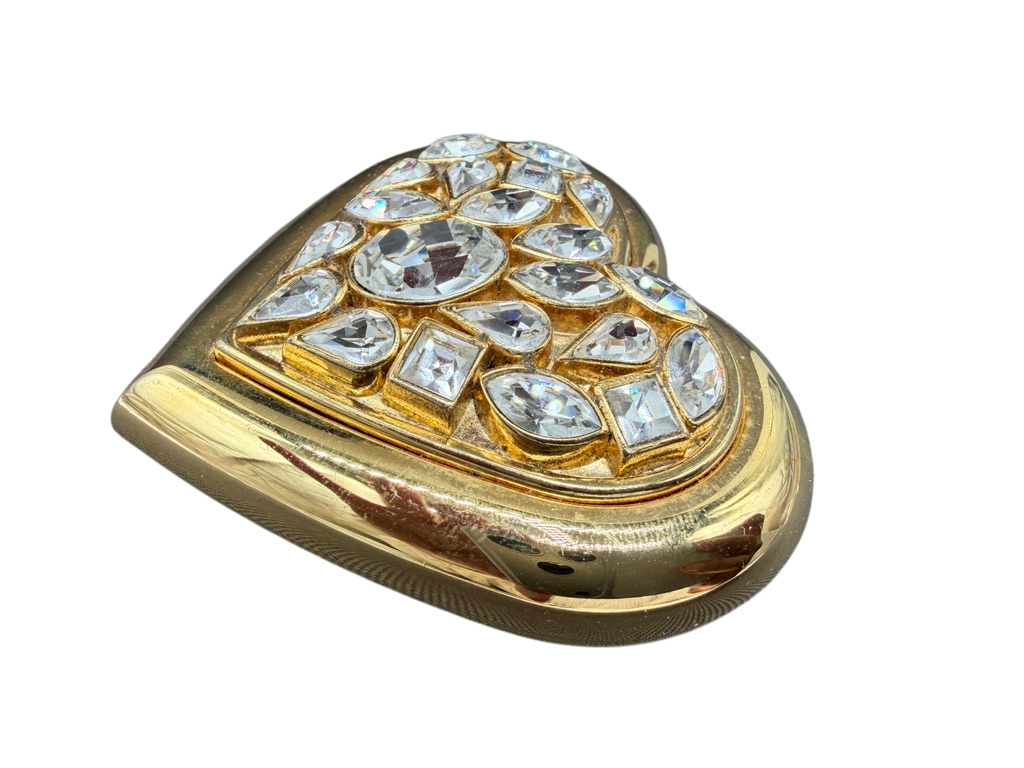 1980s Yves Saint Laurent Gold-Tone Heart Compact with Rhinestone Detail