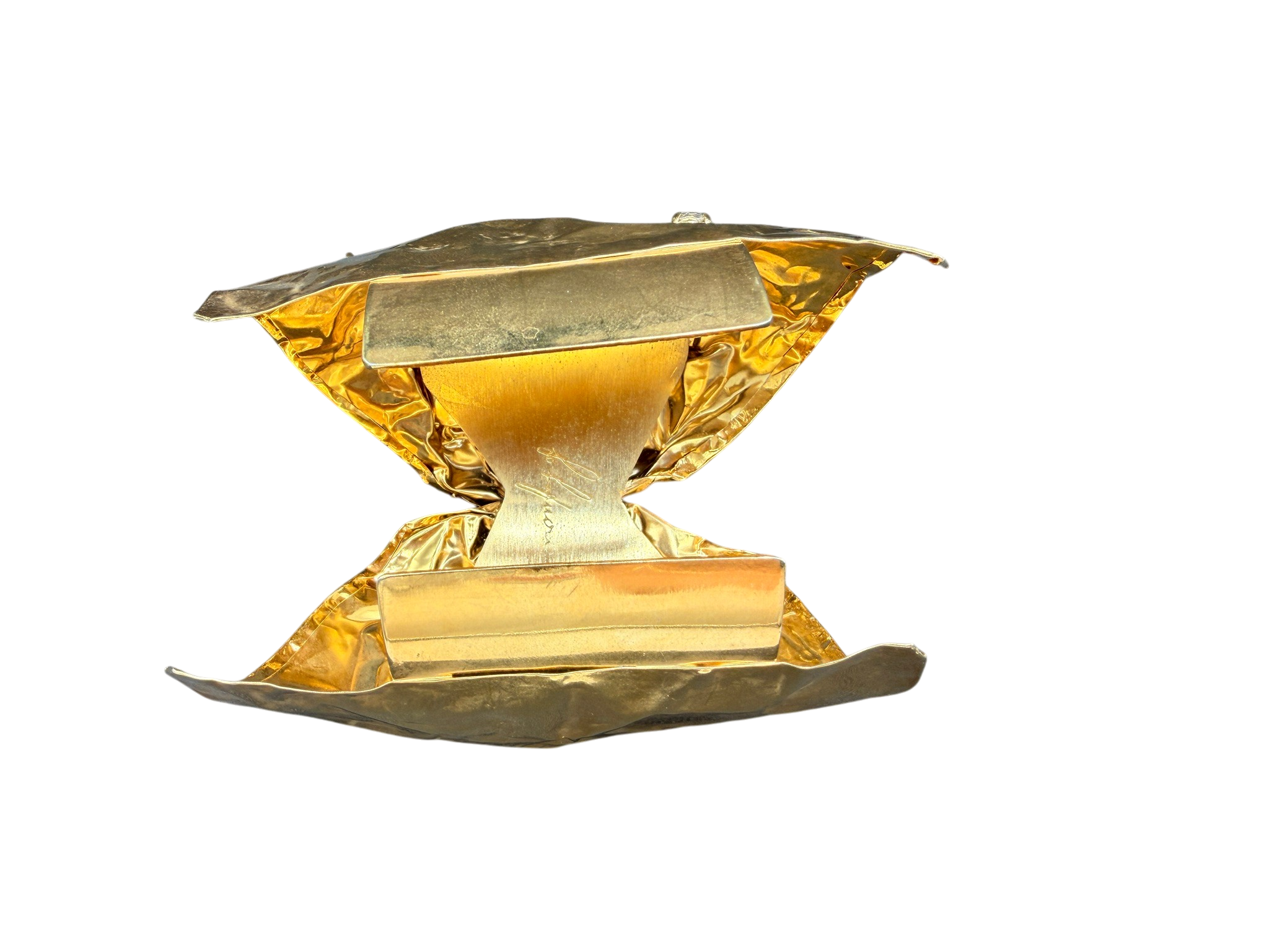 Rare 1980s Haute Couture Gianni De Liguoro Gold Crinkle Bow Cuff Bracelet with AB Swarovski Rhinestones