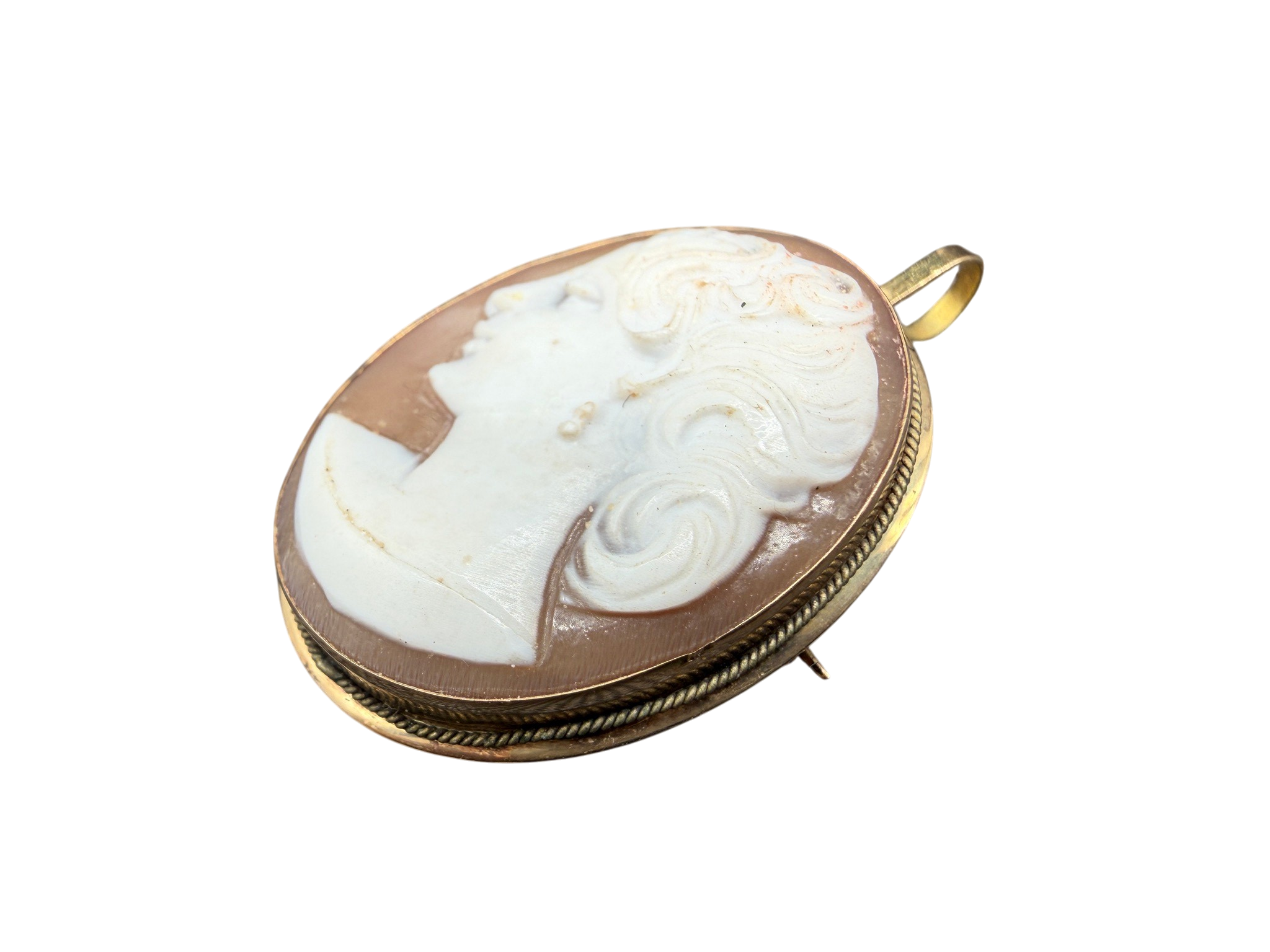20th Century 18K Gold Left-Facing Cameo Brooch/Pendant