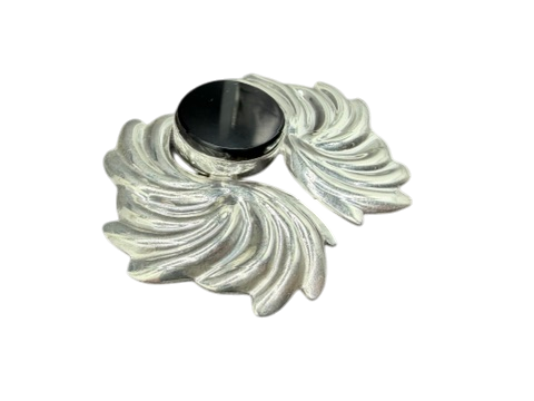 1960s Mexican Sterling Silver Wing Brooch with Onyx Center