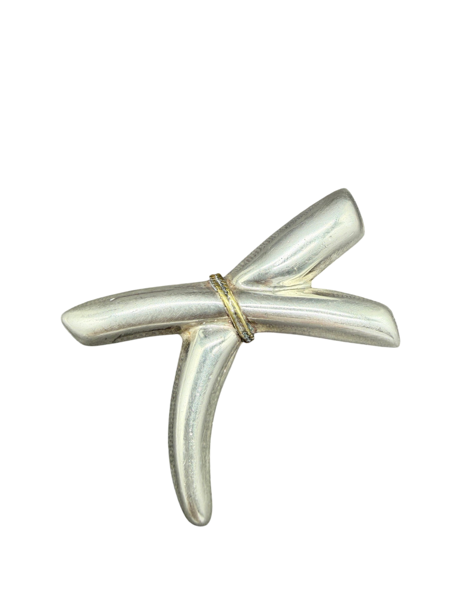 1970s Taxco Mexico Sterling Silver “X” Brooch with Brass Rope Center