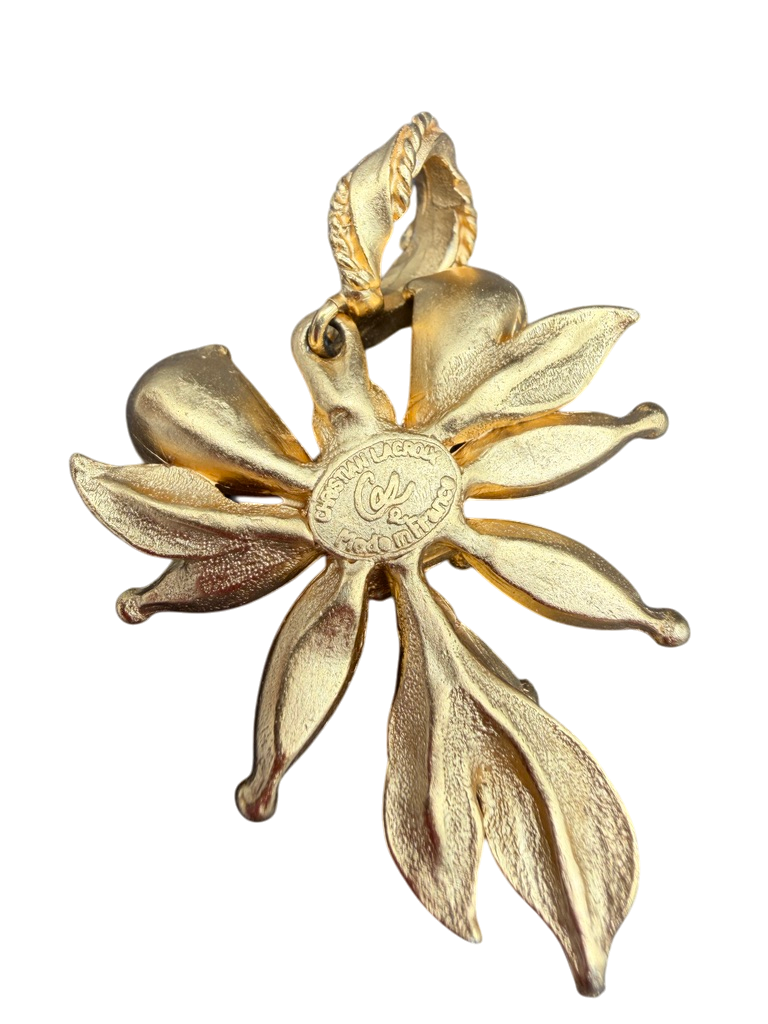 1980s Christian Lacroix Gold-Tone Abstract Flower Pendant with Turquoise and Moonglow Beads