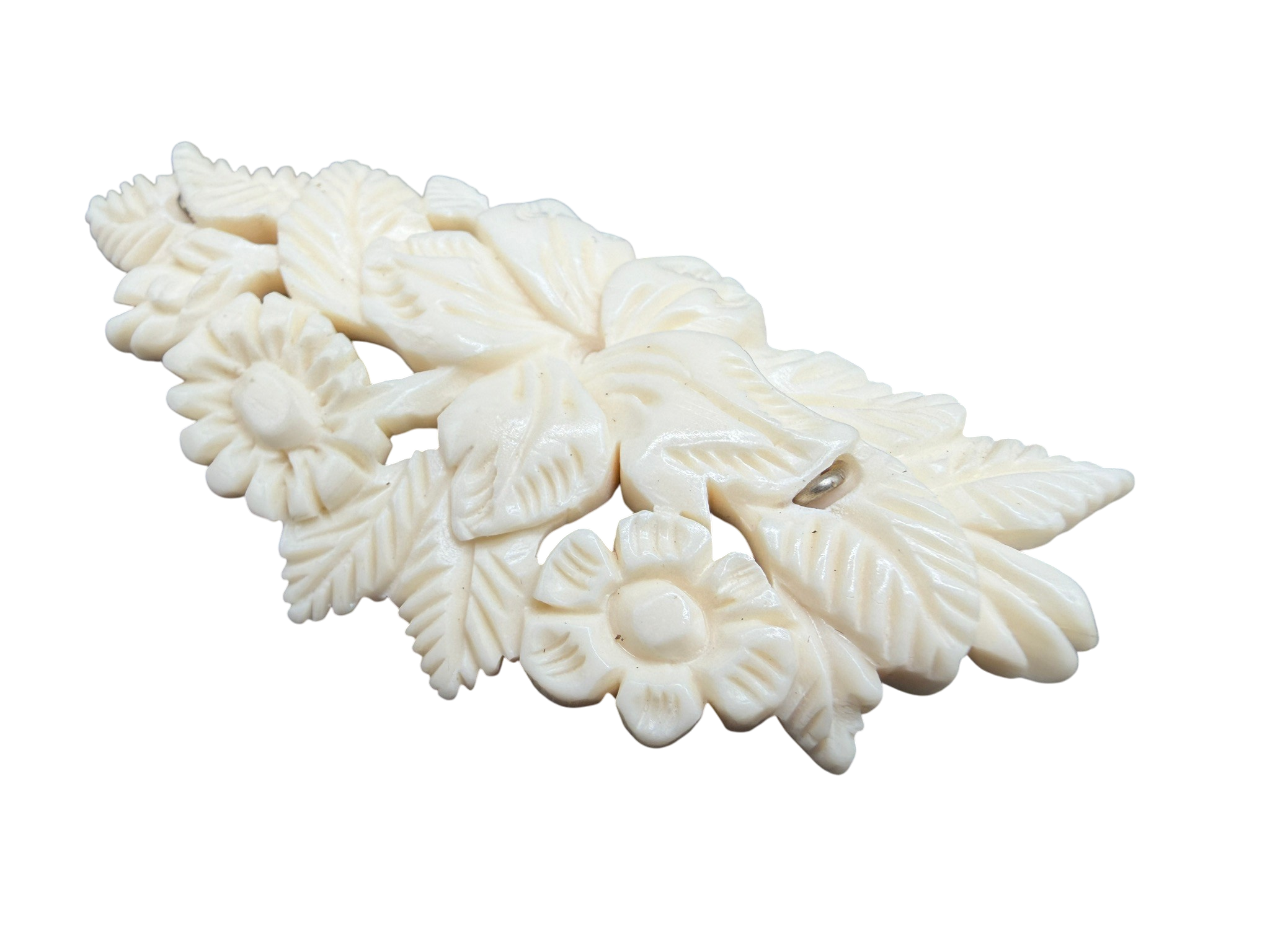 Victorian Carved Bone Floral Bouquet Bar Brooch