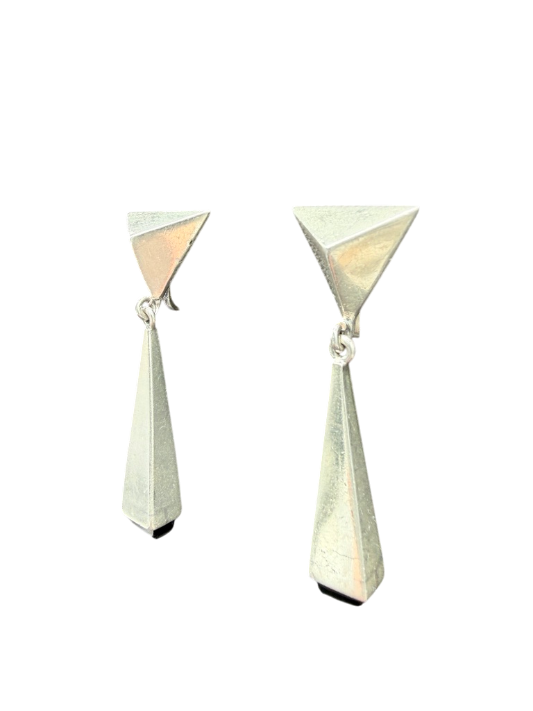 1970s Antonio Pineda Sterling Matchstick Dangle Earrings with Onyx Tips