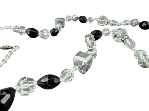 1920s Art Deco Jet & Rock Crystal Opera-Length Beaded Necklace