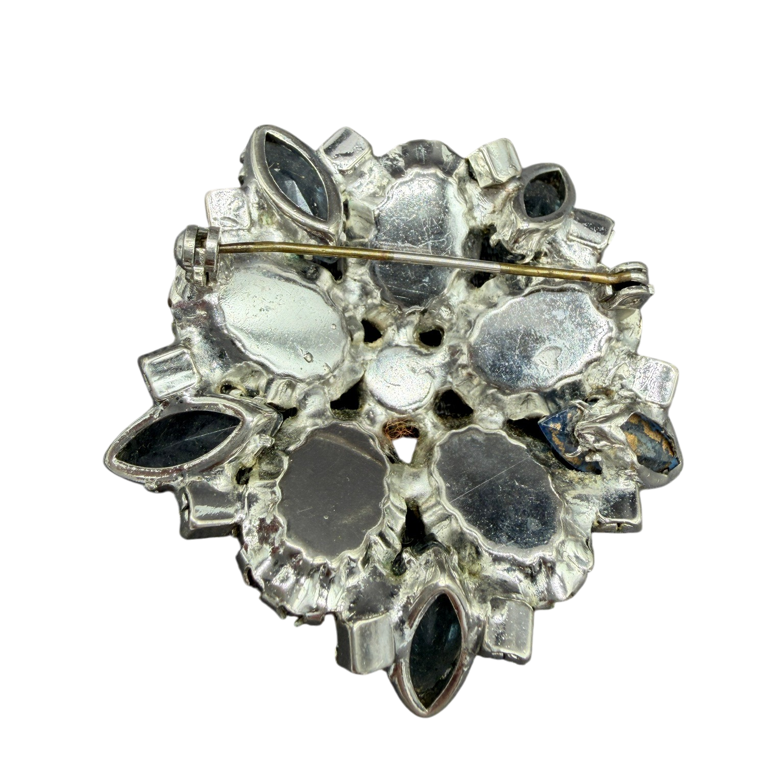 1950s Abstract Floral Brooch with Blue Czech Glass Stones