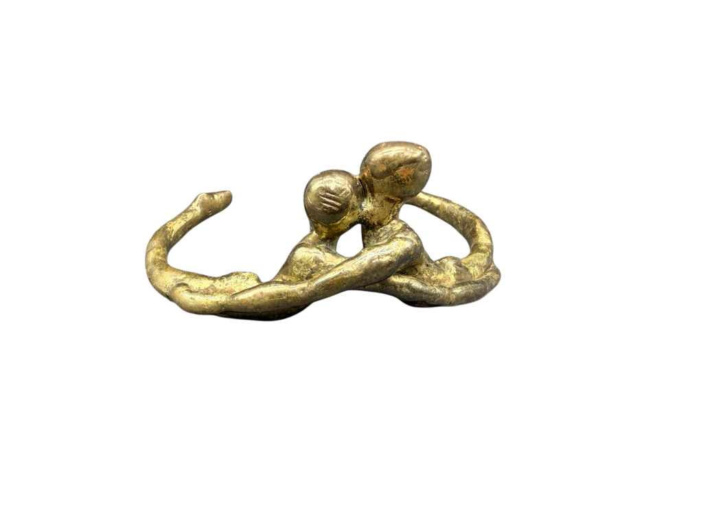 1970s Carl Tasha Brutalist Interlocking Couples Brass Cuff Bracelet