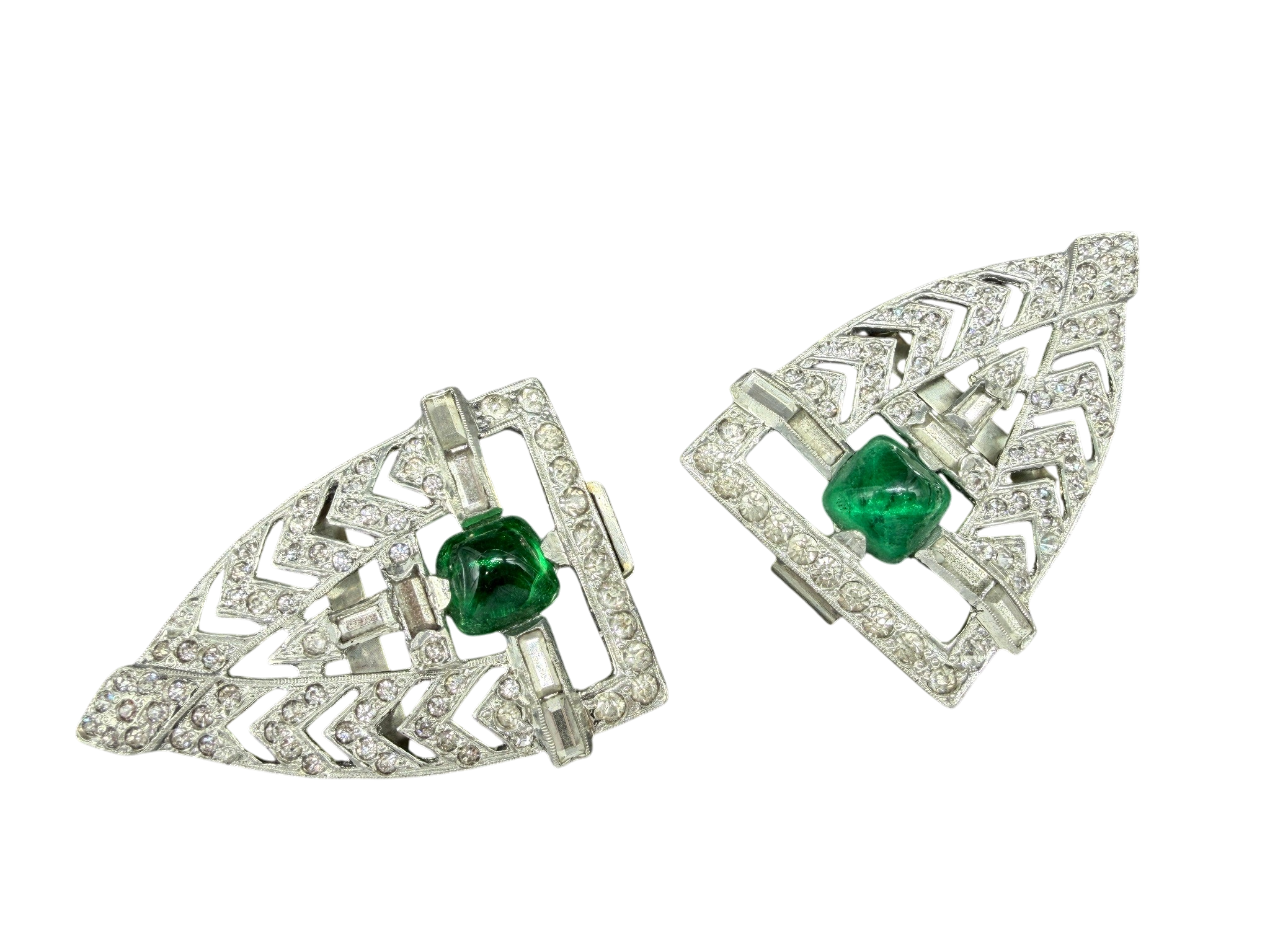 Antique Art Deco Austrian Crystal Belt Buckle with Green Accents