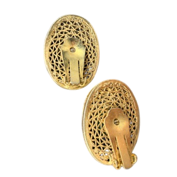 1940s Vermeil Jade Chinese Filigree Clip-On Earrings with Enamel Detail