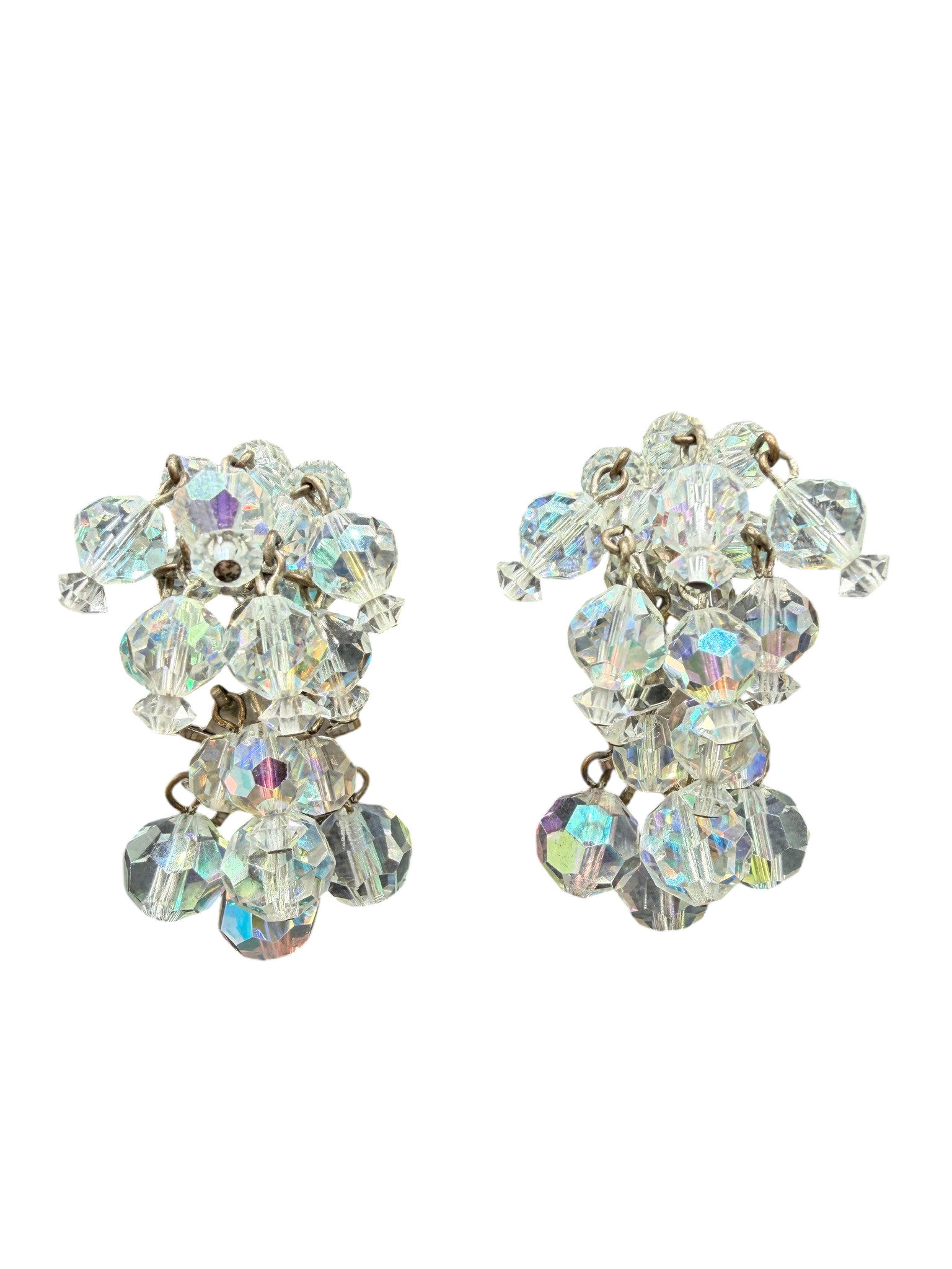 1950s Laguna AB Austrian Crystal Waterfall Clip Earrings