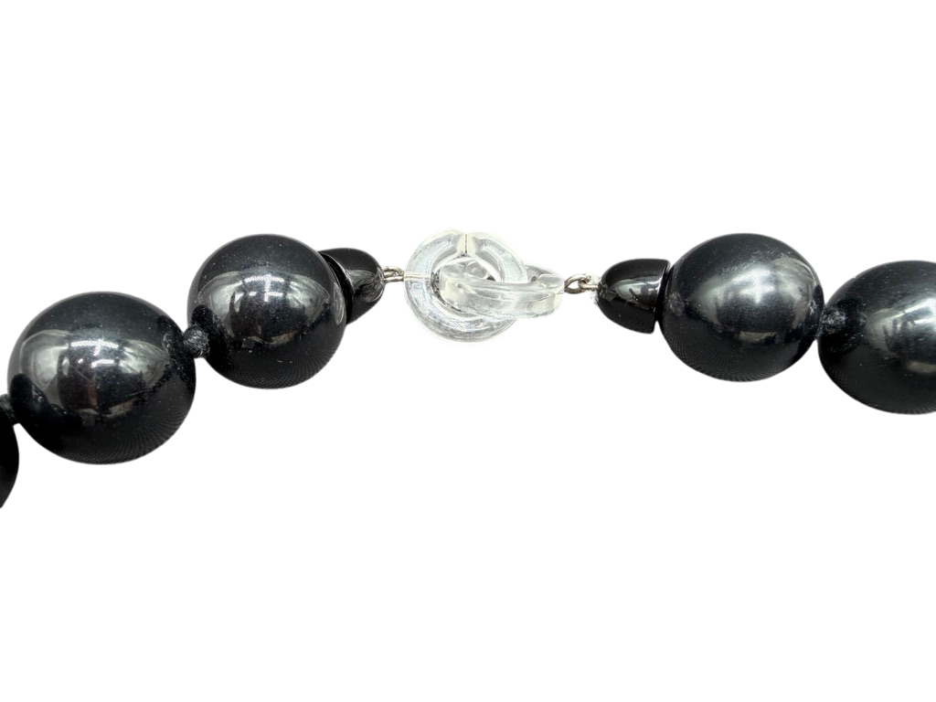Rare 1980s Amen Wardy Black & Clear Lucite Beaded Necklace and Earring Set with Star Detail