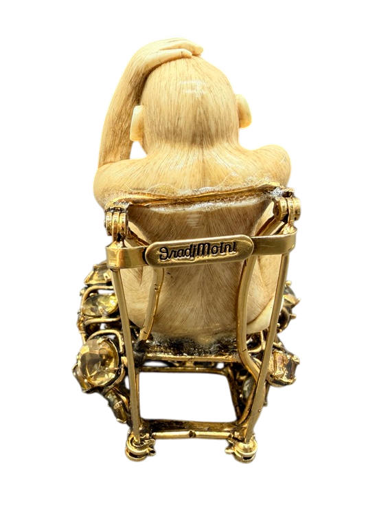 1990s Iradj Moini “Speak No Evil” Bone Monkey Brooch with Smoky Quartz