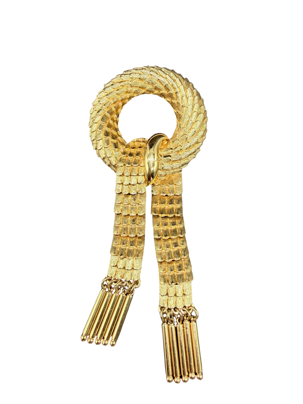 1960s Monet Rare Dragon Scale Ribbon Brooch with Articulated Dangles
