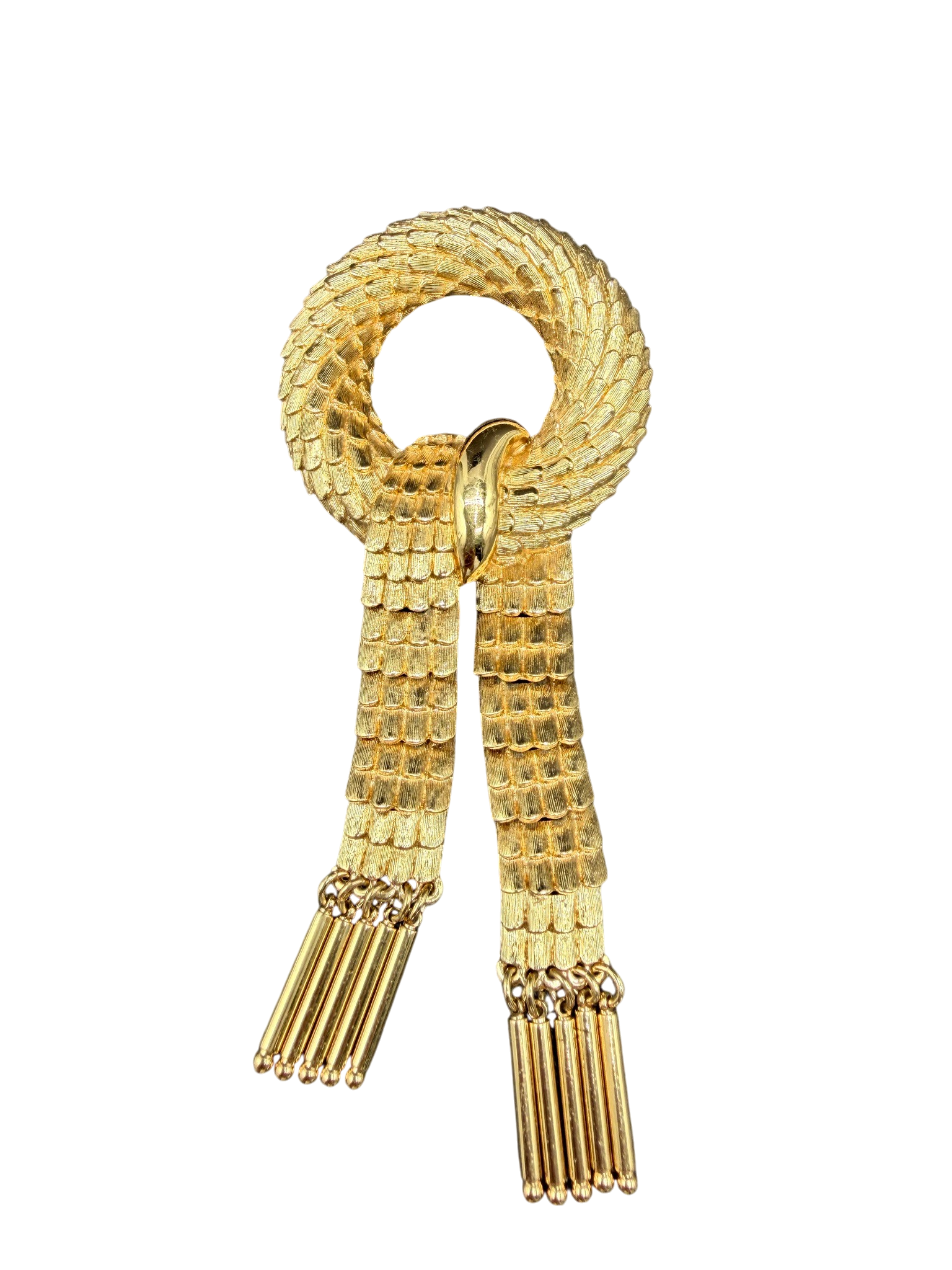 1960s Monet Rare Dragon Scale Ribbon Brooch with Articulated Dangles