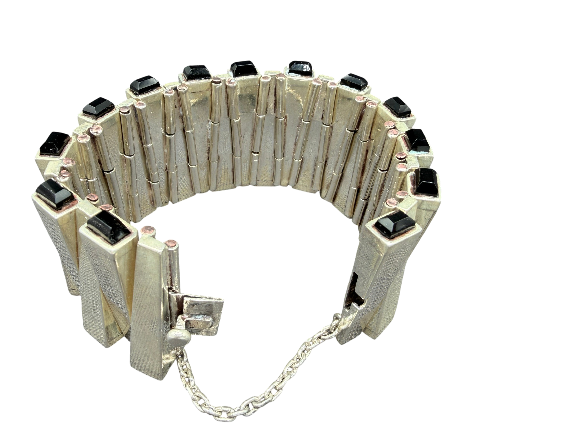 1970s Antonio Pineda Sterling Matchstick Bracelet with Onyx Tips