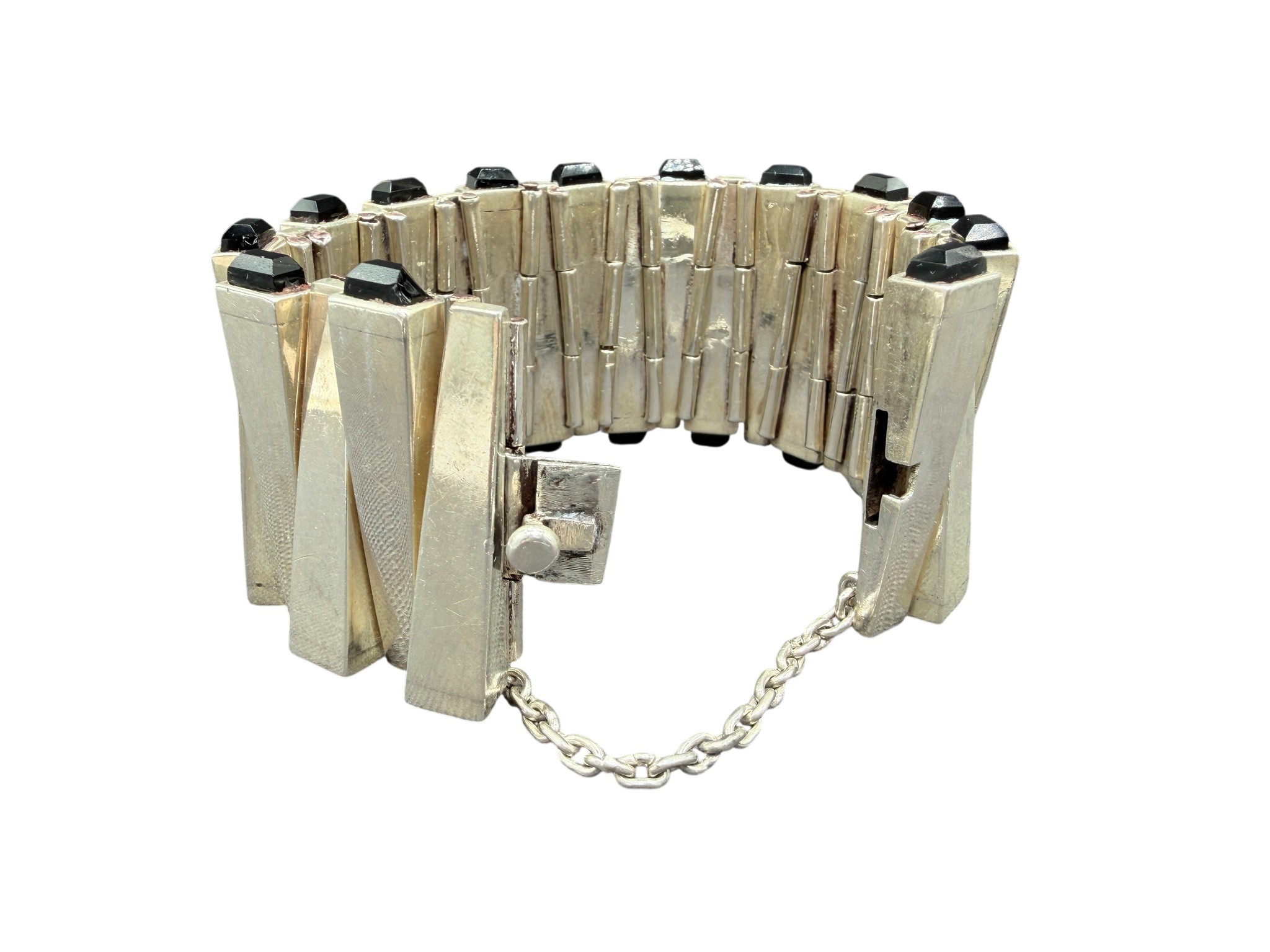 1970s Antonio Pineda Sterling Matchstick Bracelet with Onyx Tips