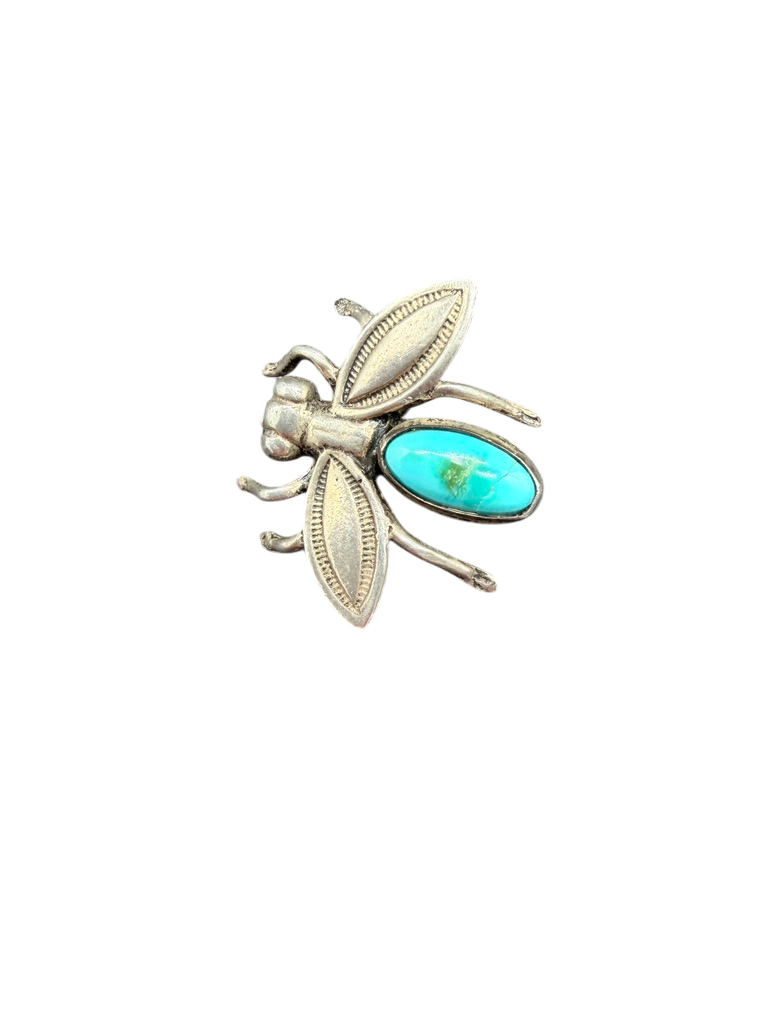 1970s Sterling Silver Bee Mini Brooch with Turquoise Detail