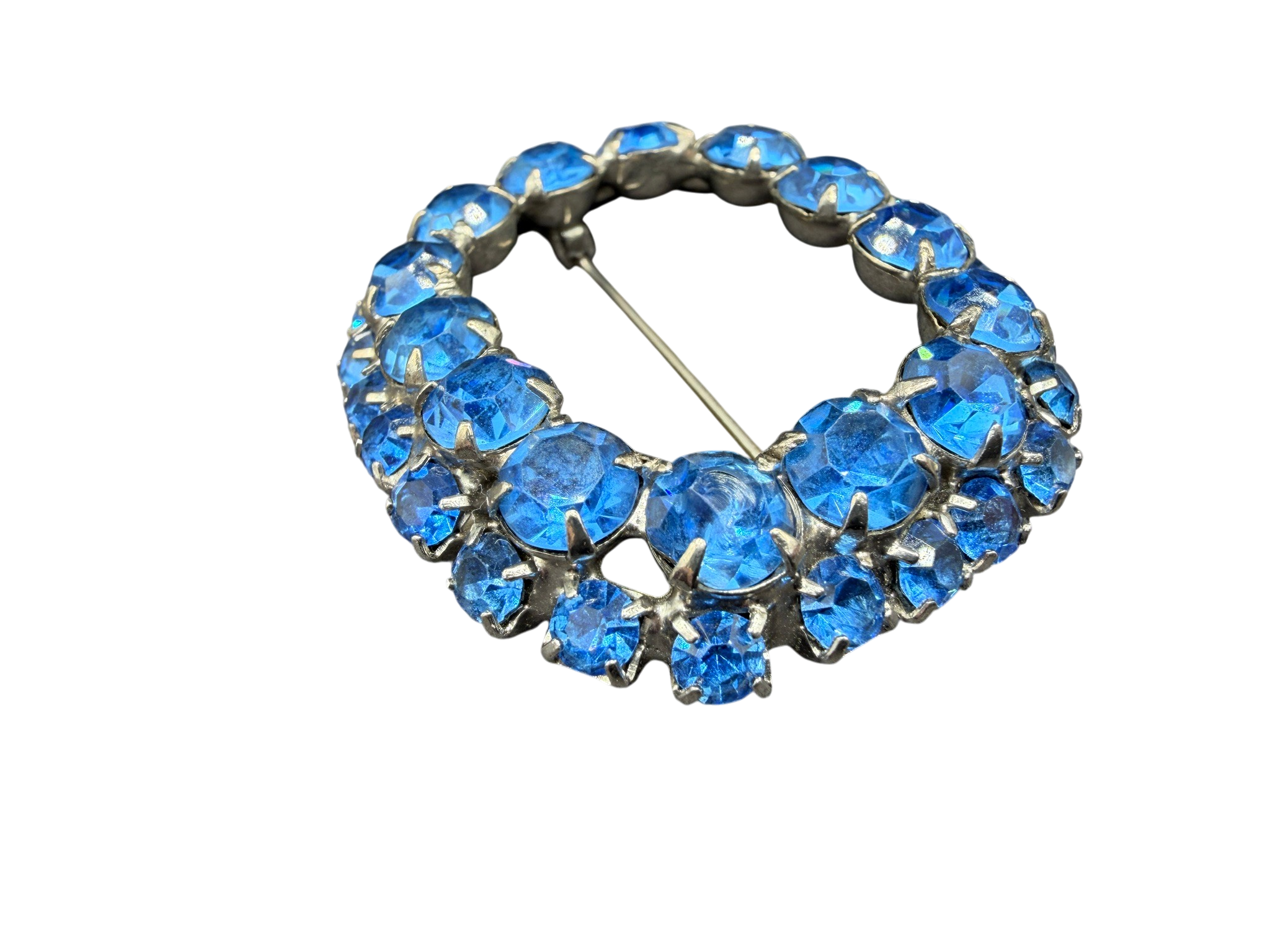 1950s Open Oval Brooch with Blue Austrian Crystals