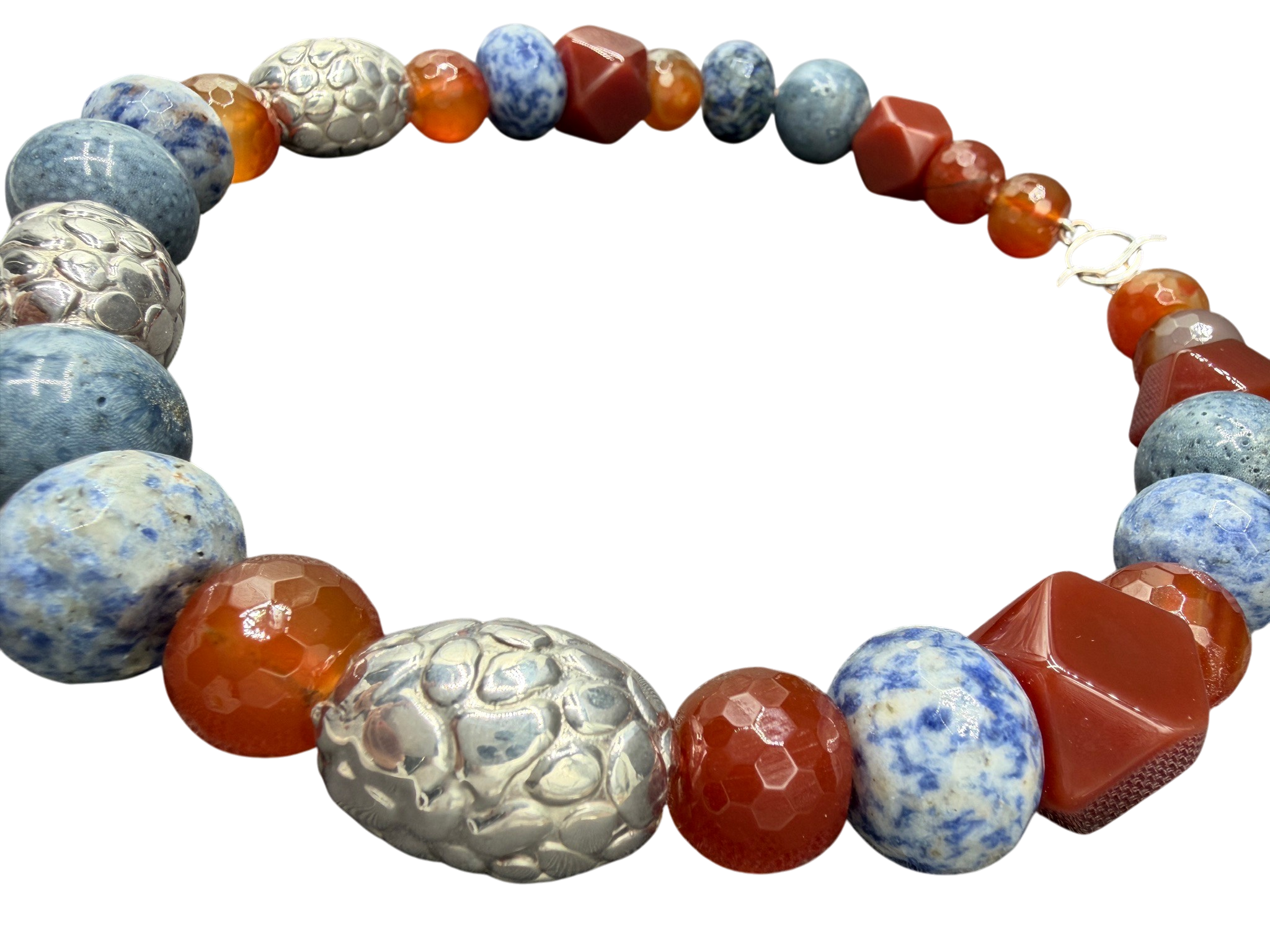 1980s Chunky Carnelian & Lapis Beaded Necklace