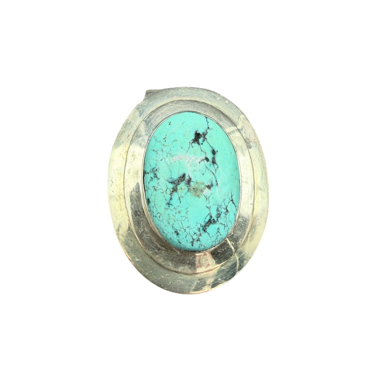Sterling Silver Double-Band Oval Pendant with Natural Turquoise Center