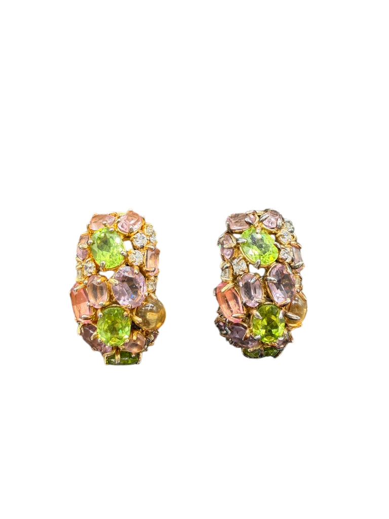 1980s Le Jardin Half-Hoop Earrings with Pastel Austrian Crystals