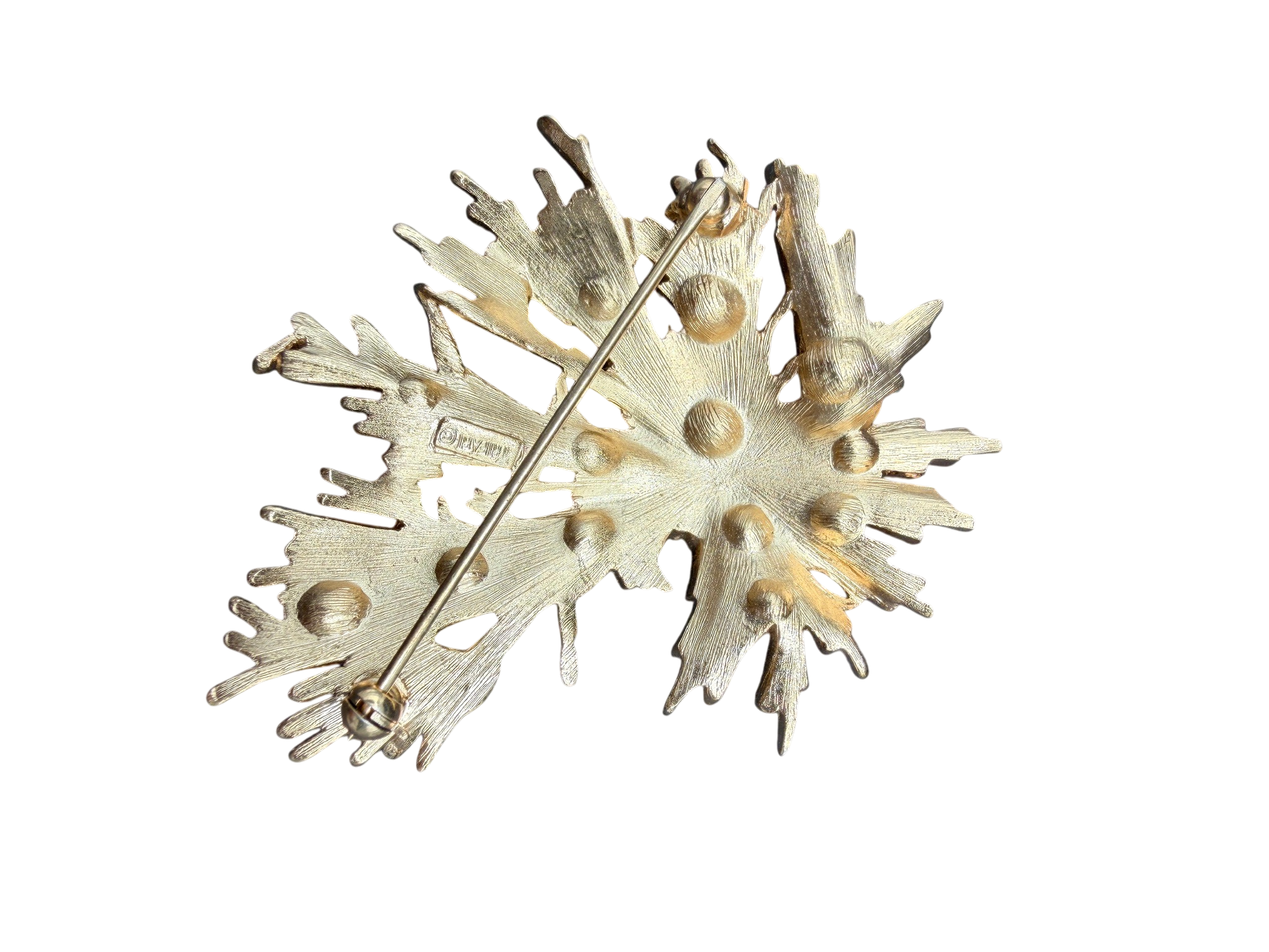 1960s Trifari Gold-Tone Brutalist Spiked Brooch with Faux Pearls