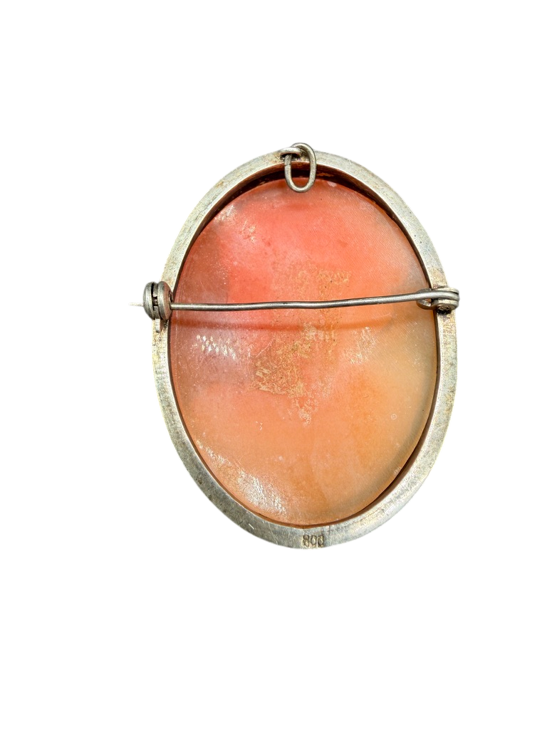 Antique 800 Silver Pink Cameo Brooch/Pendant