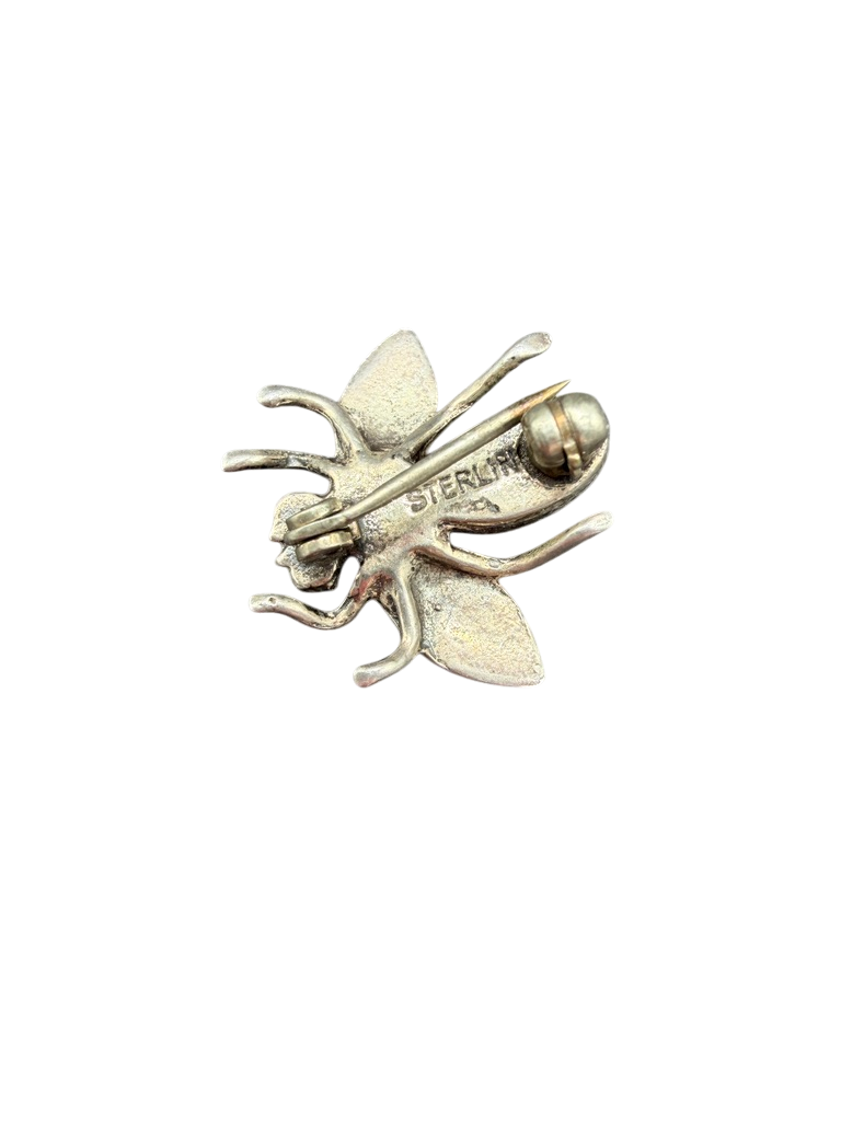 1970s Sterling Silver Bee Mini Brooch with Turquoise Detail