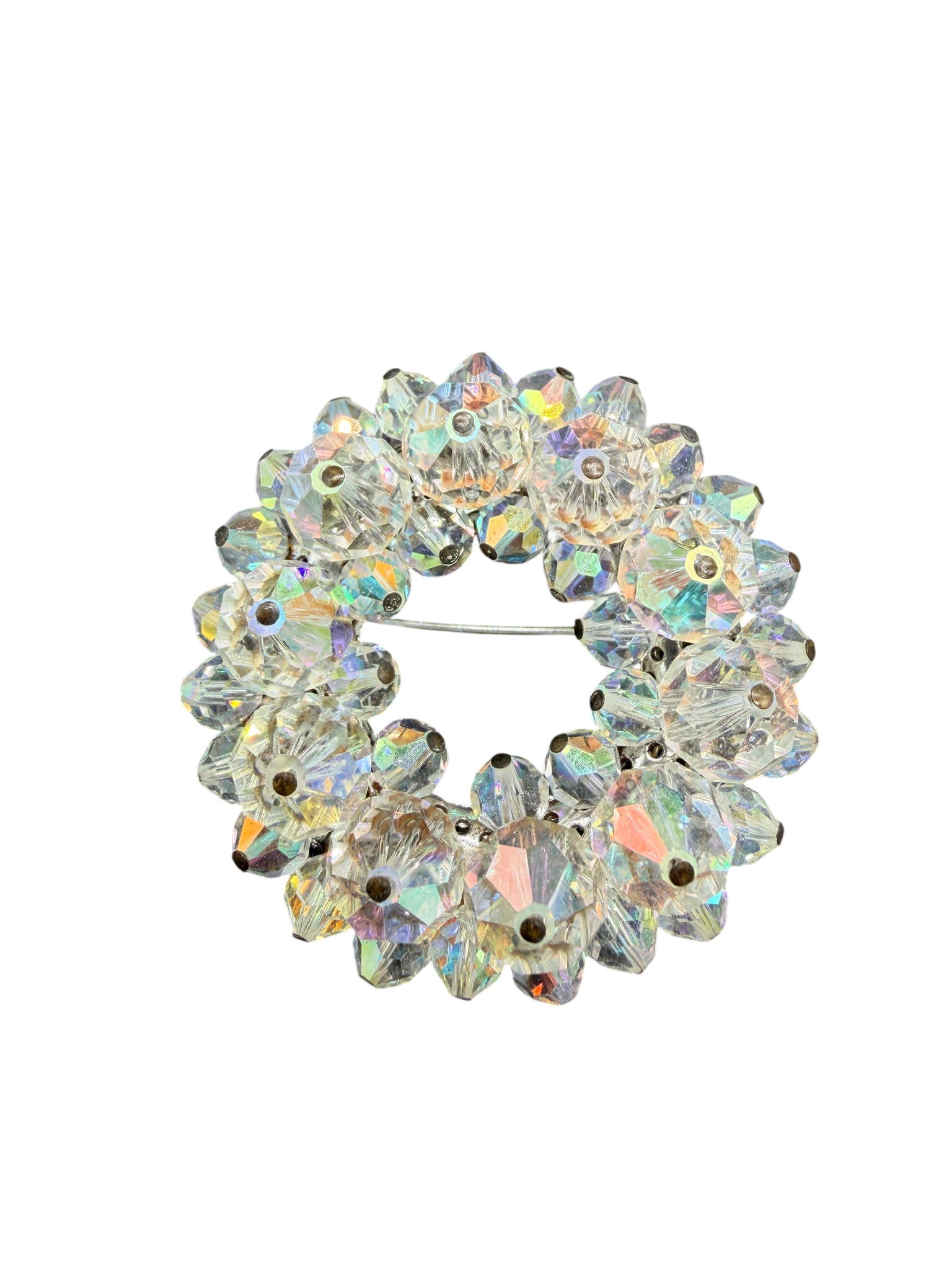 1950s Austrian Crystal AB Faceted Wreath Brooch