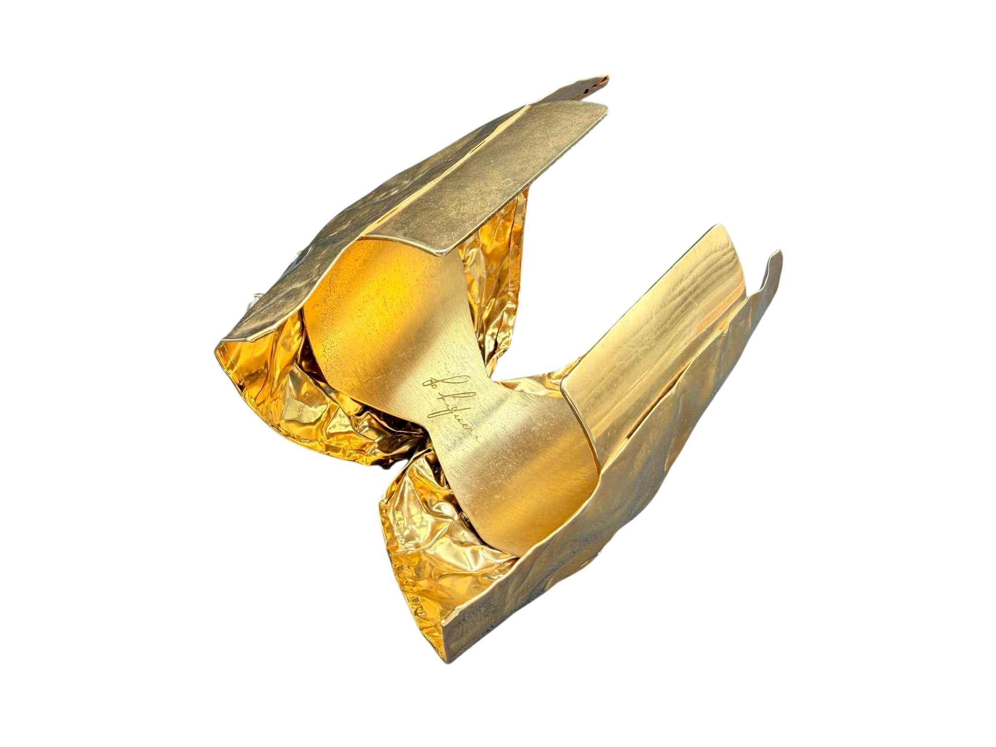 Rare 1980s Haute Couture Gianni De Liguoro Gold Crinkle Bow Cuff Bracelet with AB Swarovski Rhinestones