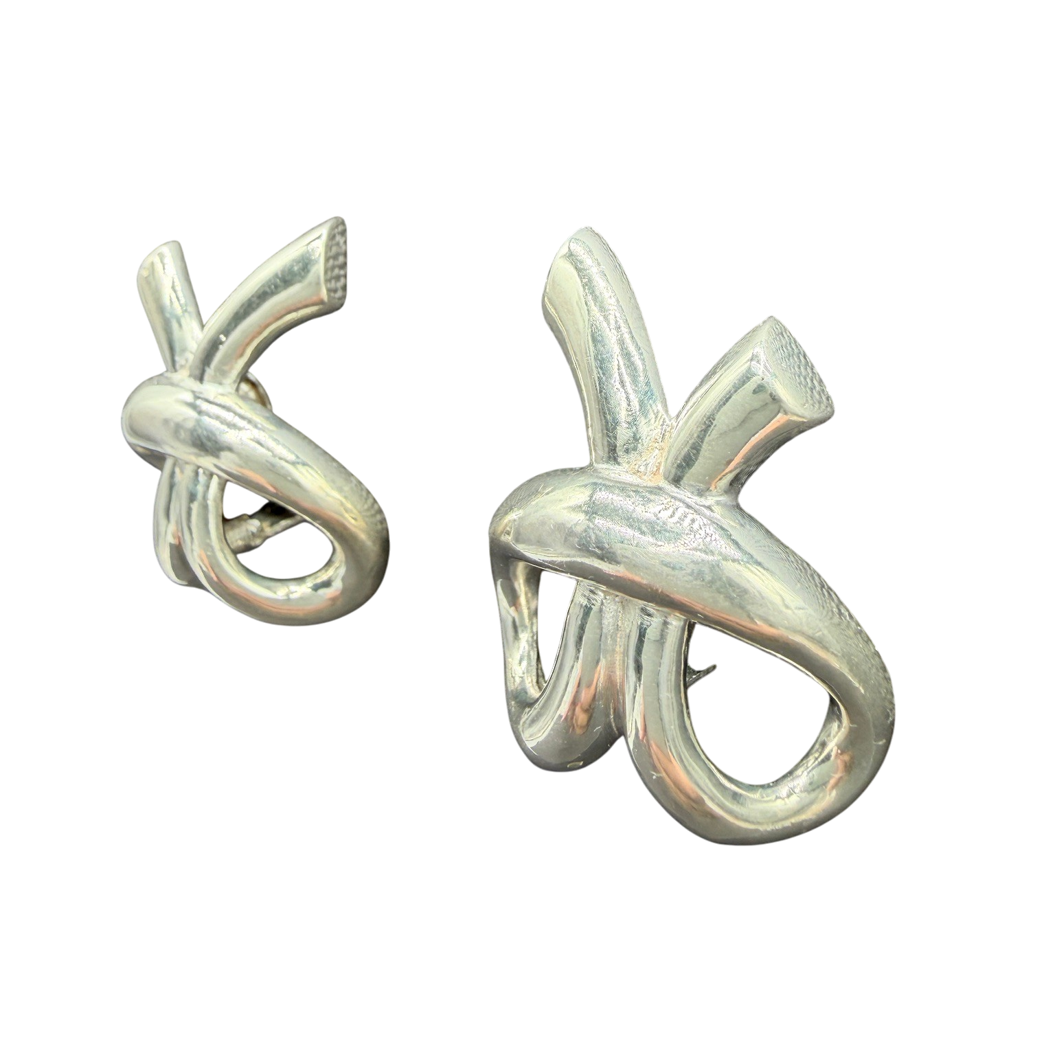 1980s Charles Krypell Sterling Silver Bow Knot Earrings