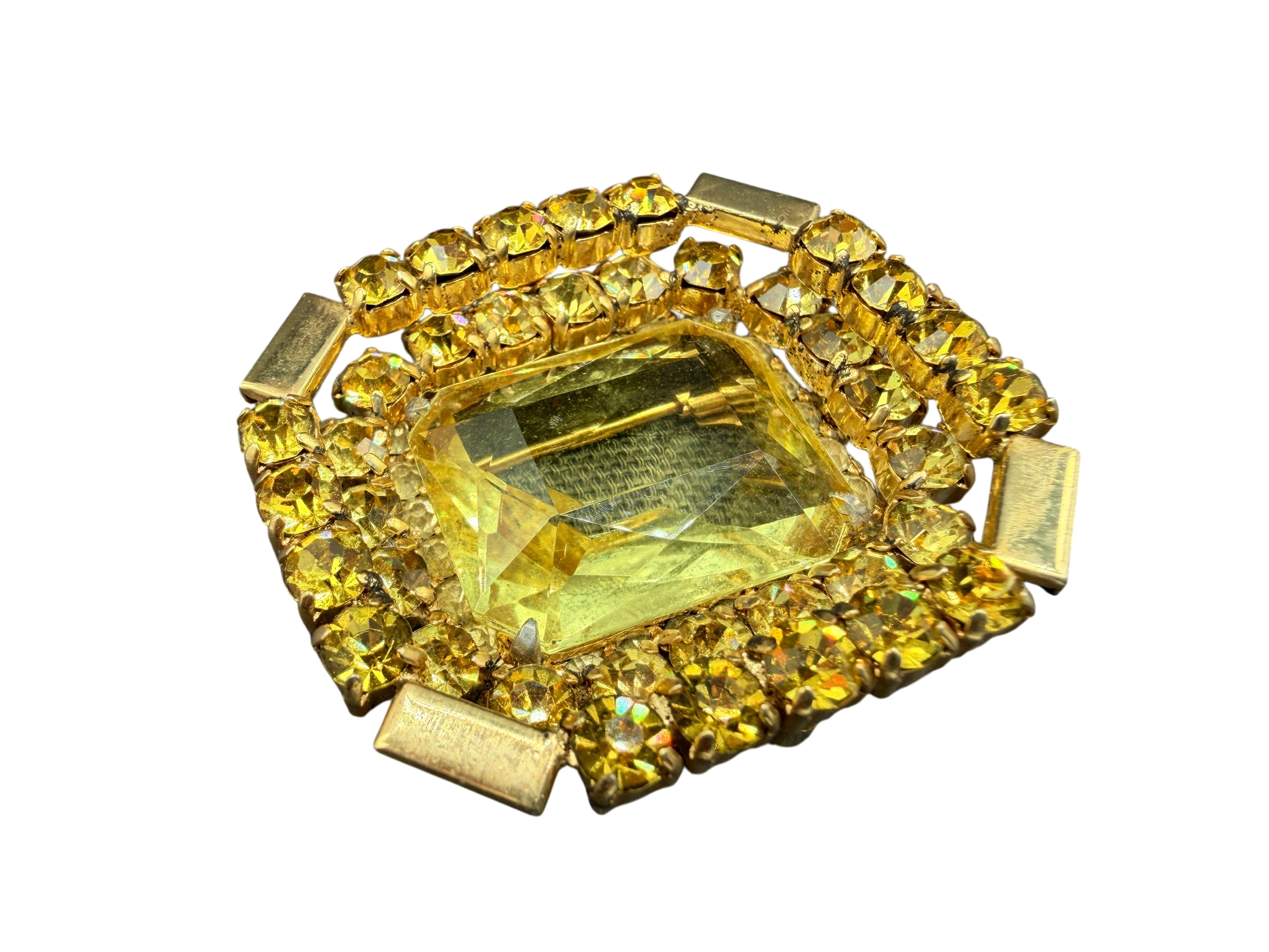 1950s Christian Dior by Kramer Gold-Tone Tiered Brooch with Yellow Austrian Crystals