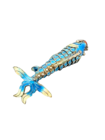 1920s Sterling Silver Aqua Cloisonné Enamel Articulated Koi Fish Brooch